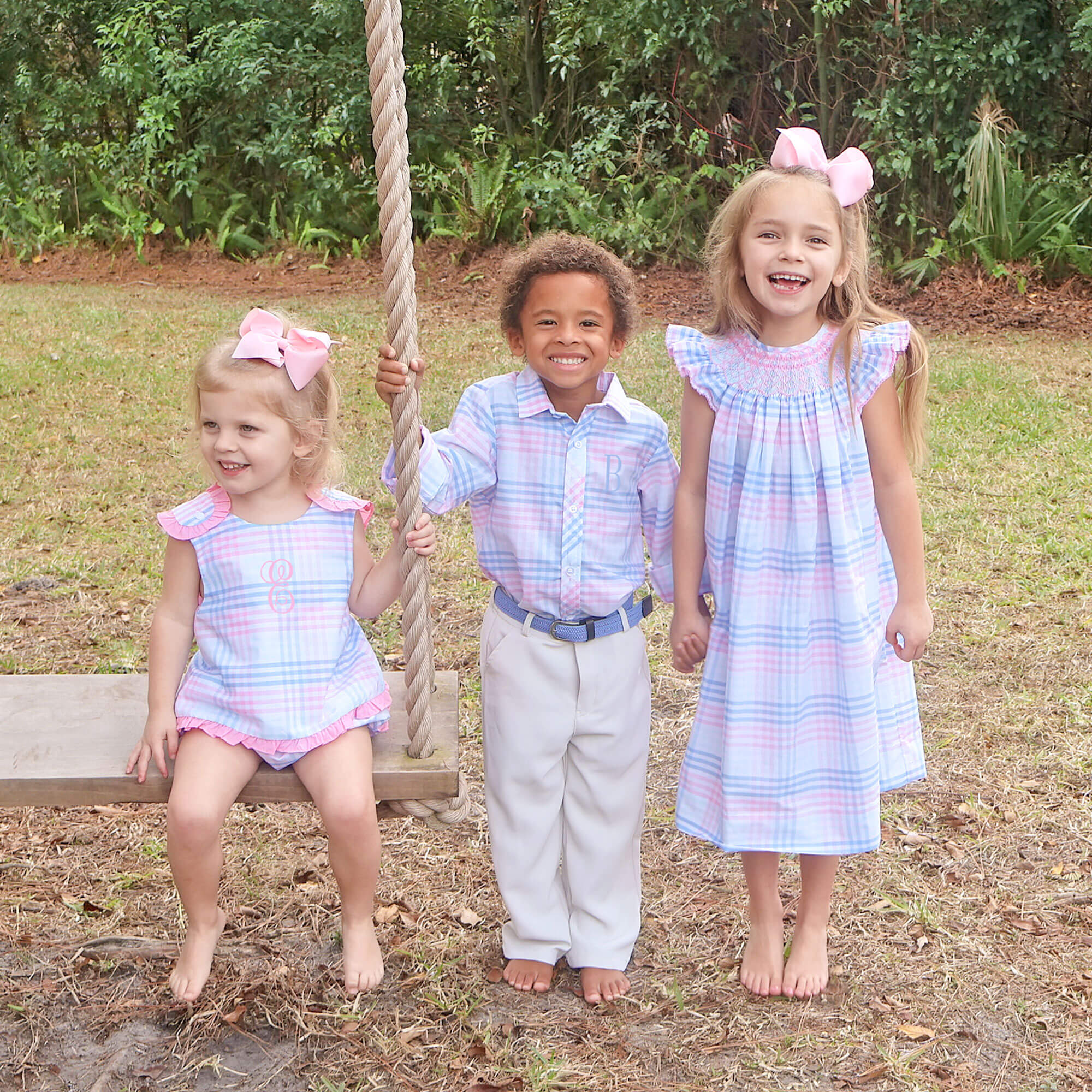 Pastel Plaid Smocked Angel Sleeve Dress - Image 4
