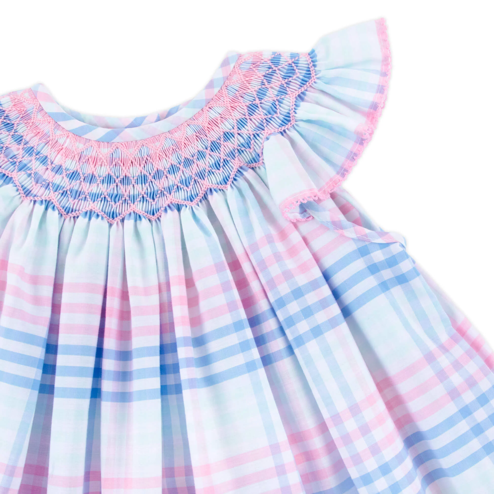 Pastel Plaid Smocked Angel Sleeve Dress - Image 5