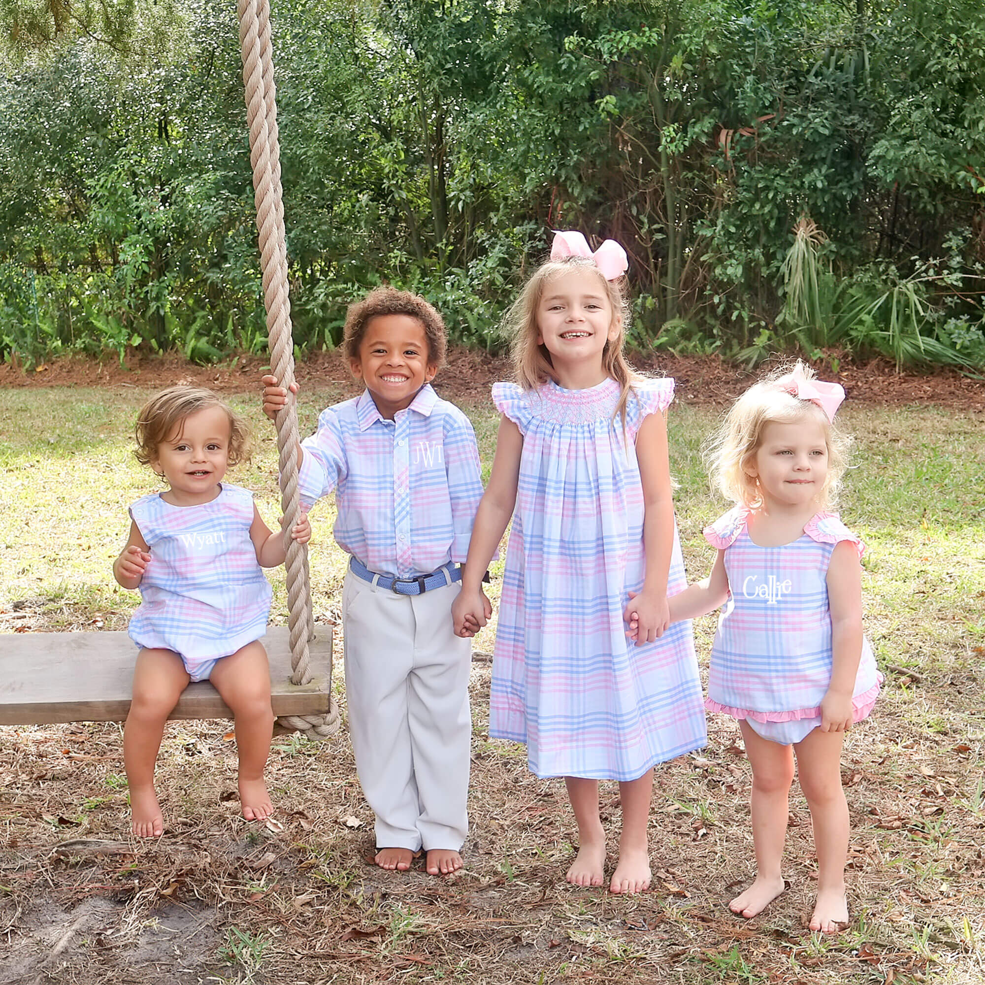 Pastel Plaid Smocked Angel Sleeve Dress - Image 6