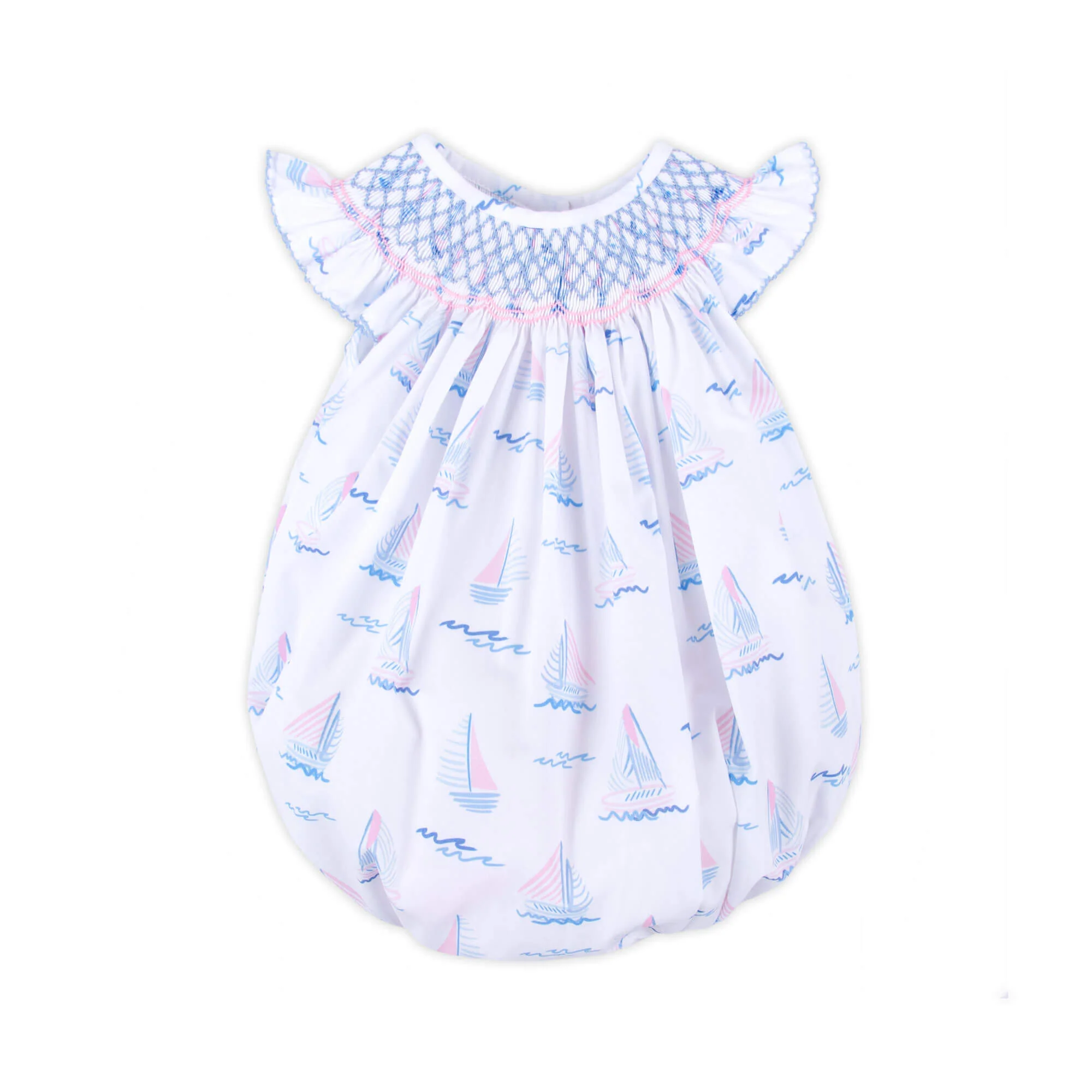 Pastel Sailboat Blue Smocked Bubble