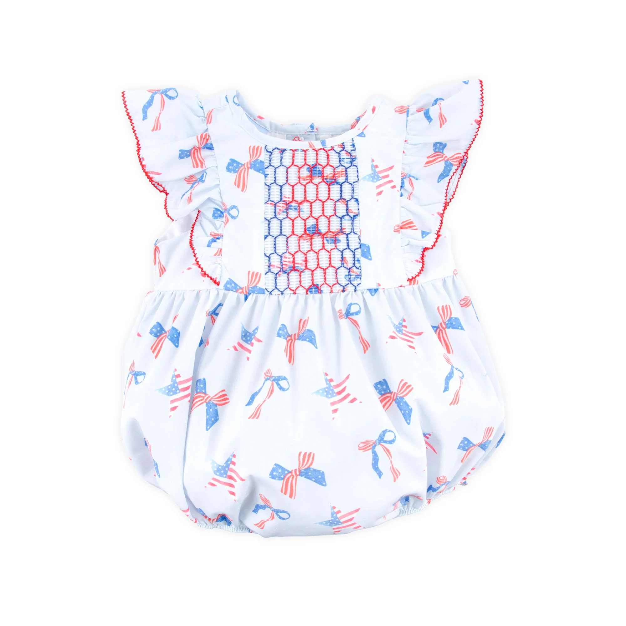 Patriotic & Bows Smocked Rachel Bubble - Image 2
