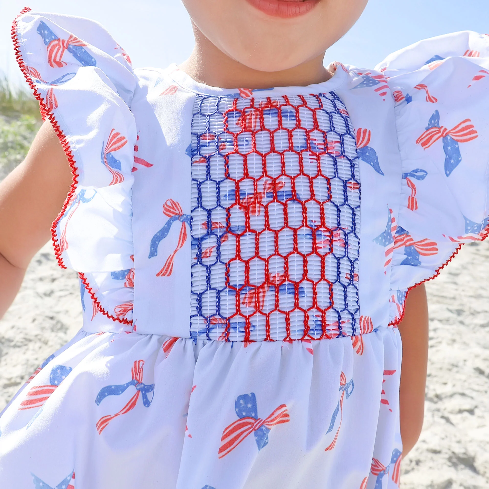 Patriotic & Bows Smocked Rachel Bubble - Image 3