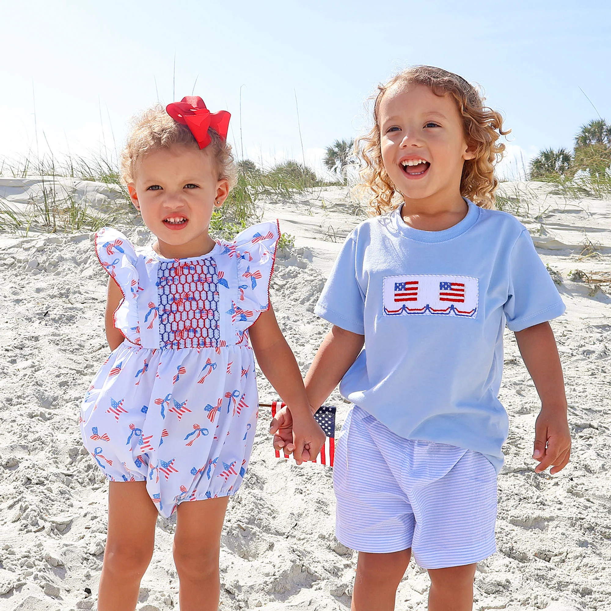 Patriotic & Bows Smocked Rachel Bubble - Image 5