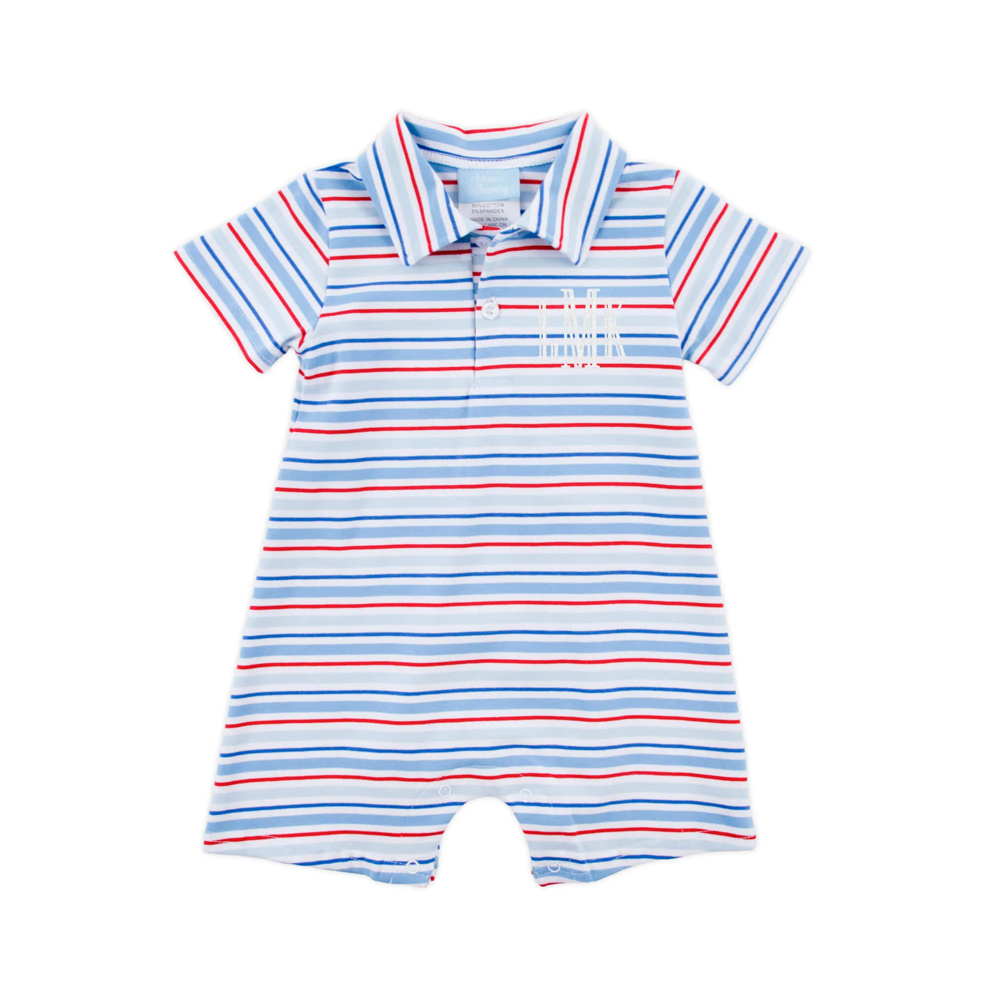 Patriotic Play Red & Blue Stripe Polo Romper - Image 2