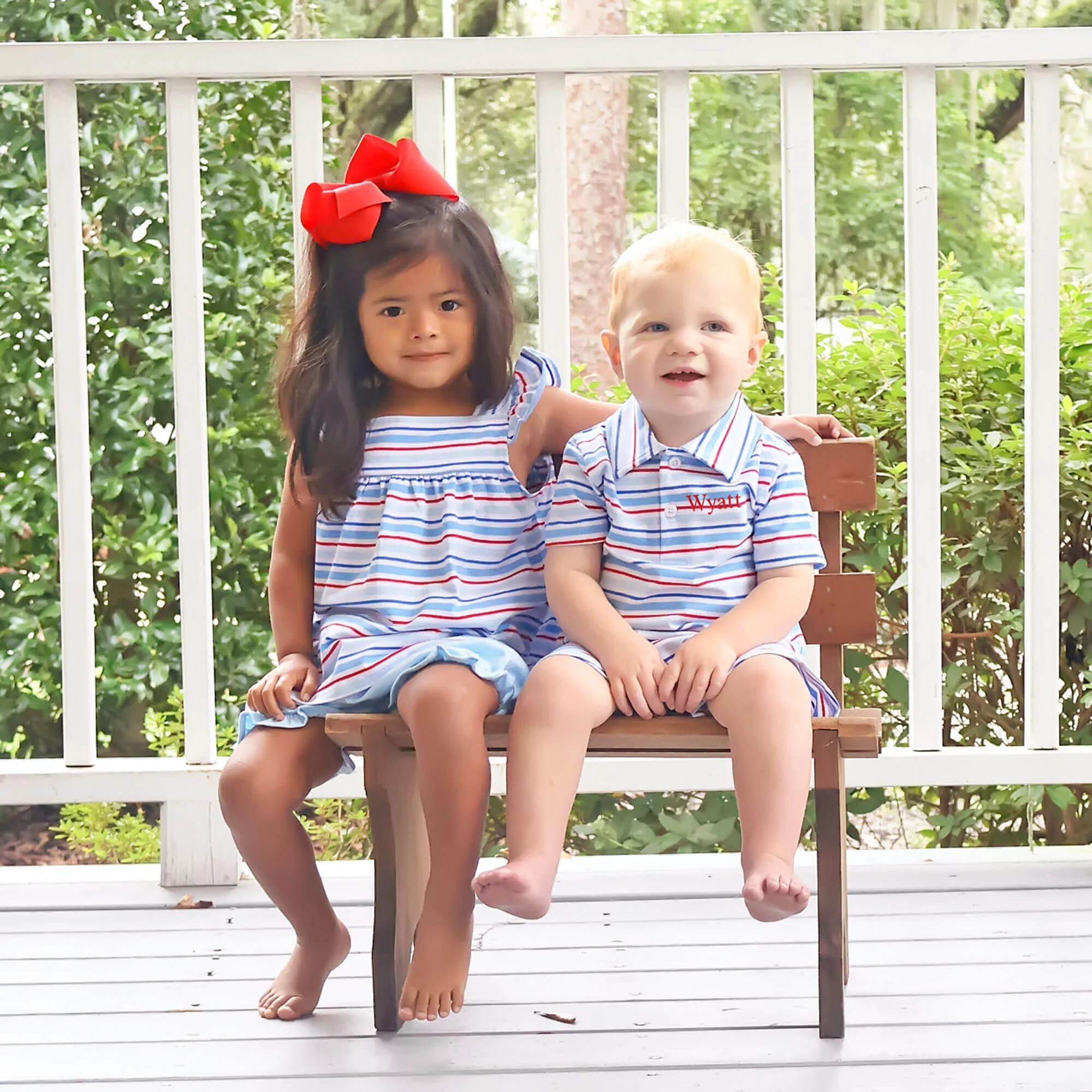 Patriotic Play Red & Blue Stripe Polo Romper - Image 3