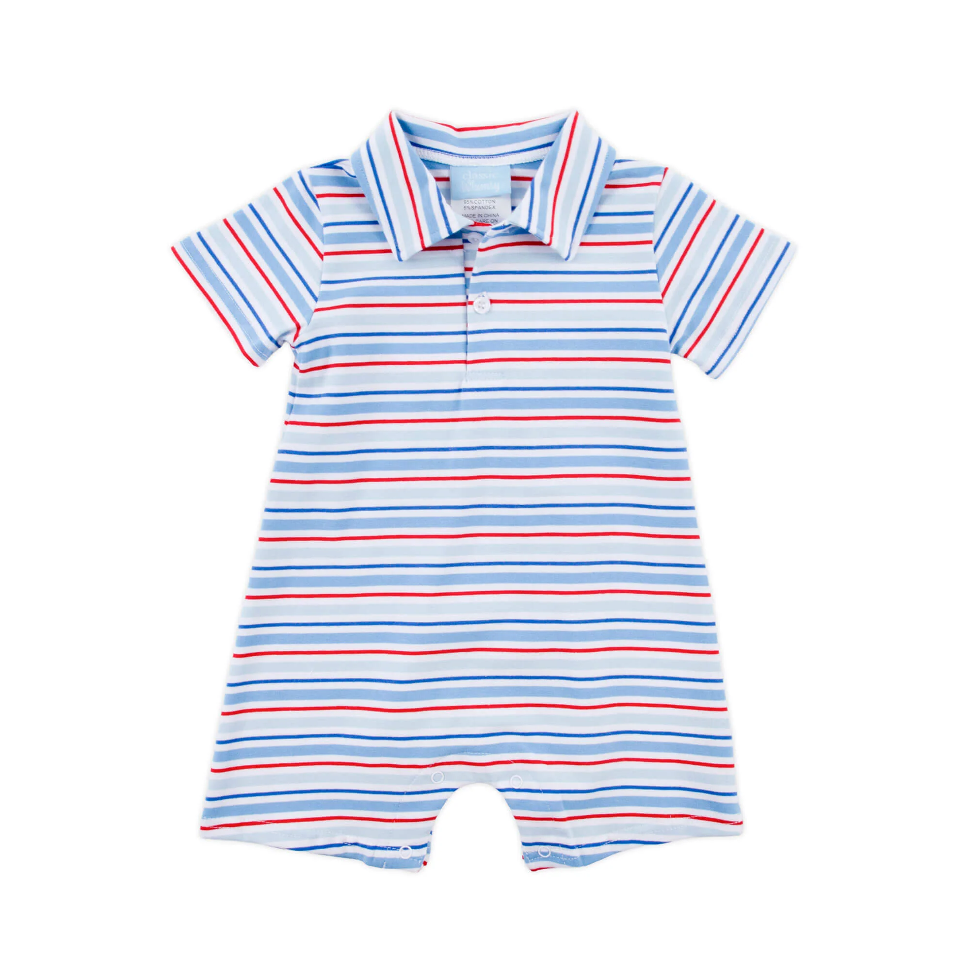 Patriotic Play Red & Blue Stripe Polo Romper - Image 4