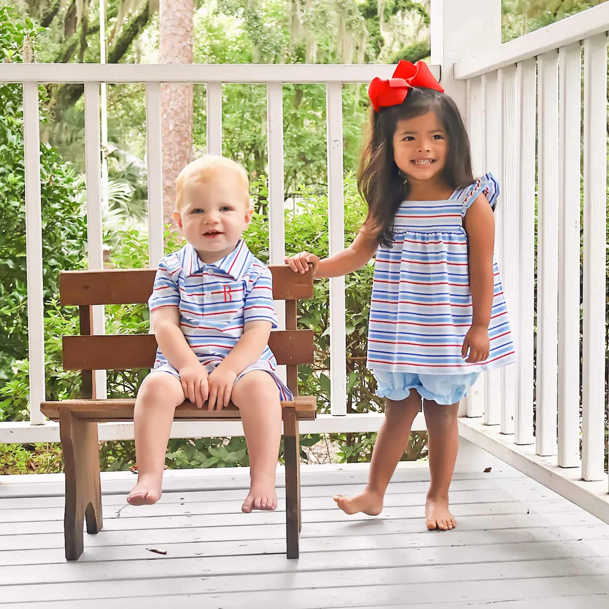 Patriotic Play Red & Blue Stripe Polo Romper - Image 5