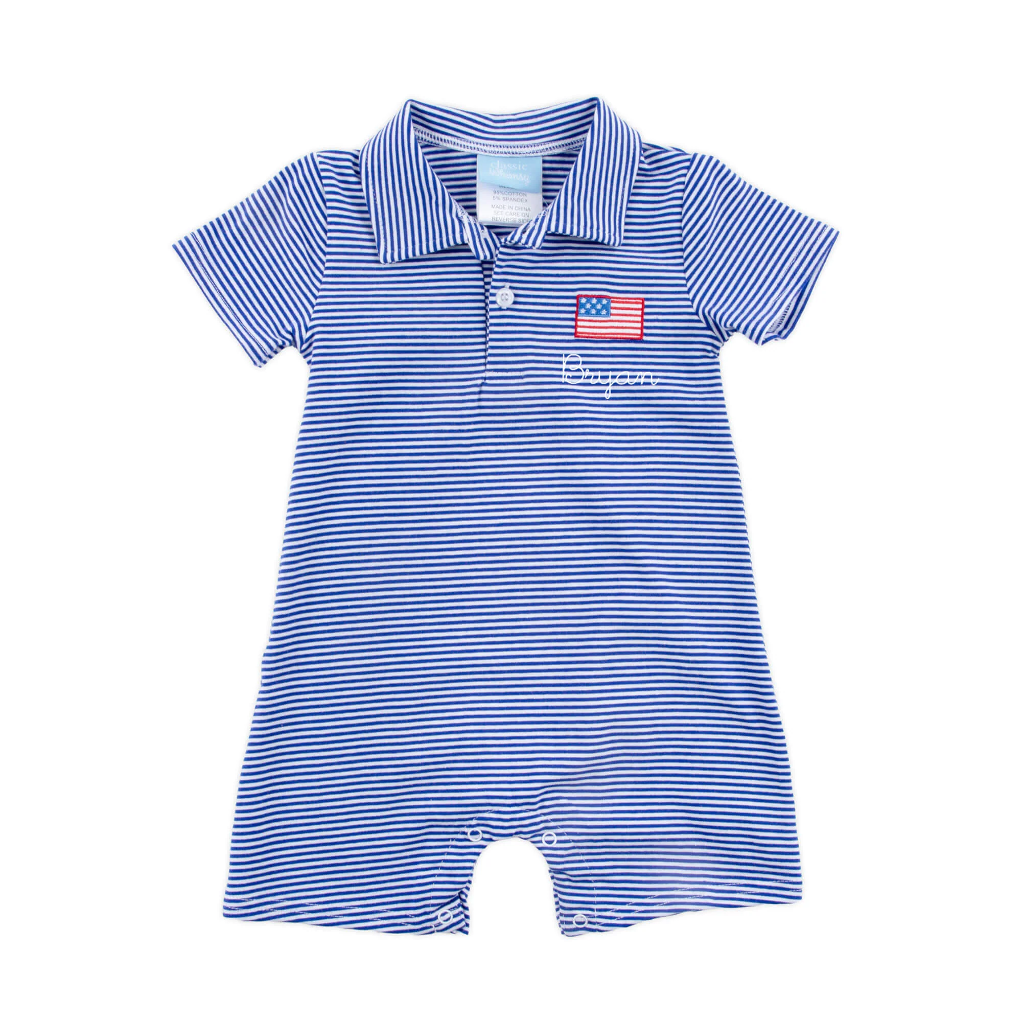Patriotic Spirit Blue Stripe Polo Romper - Image 2
