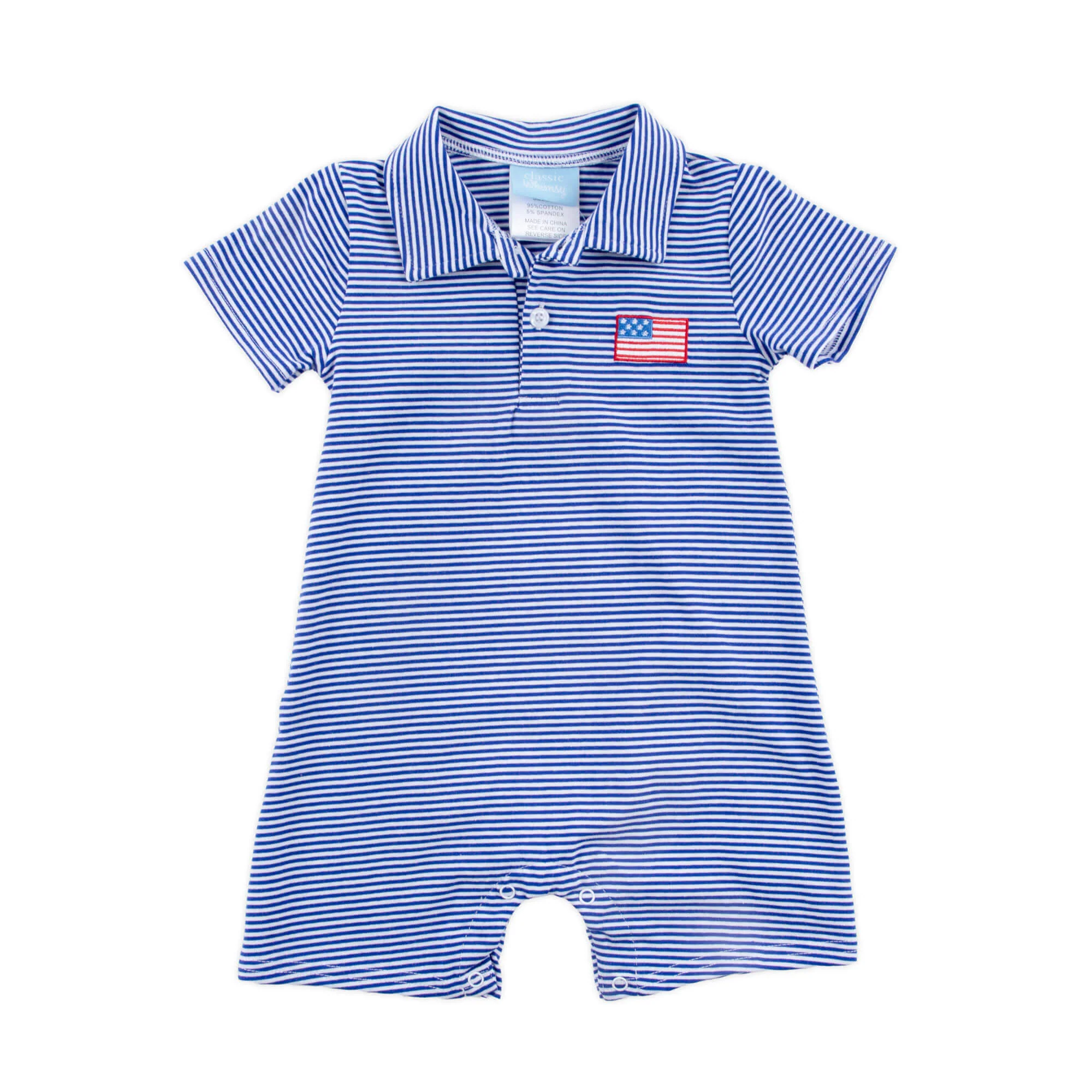 Patriotic Spirit Blue Stripe Polo Romper - Image 3