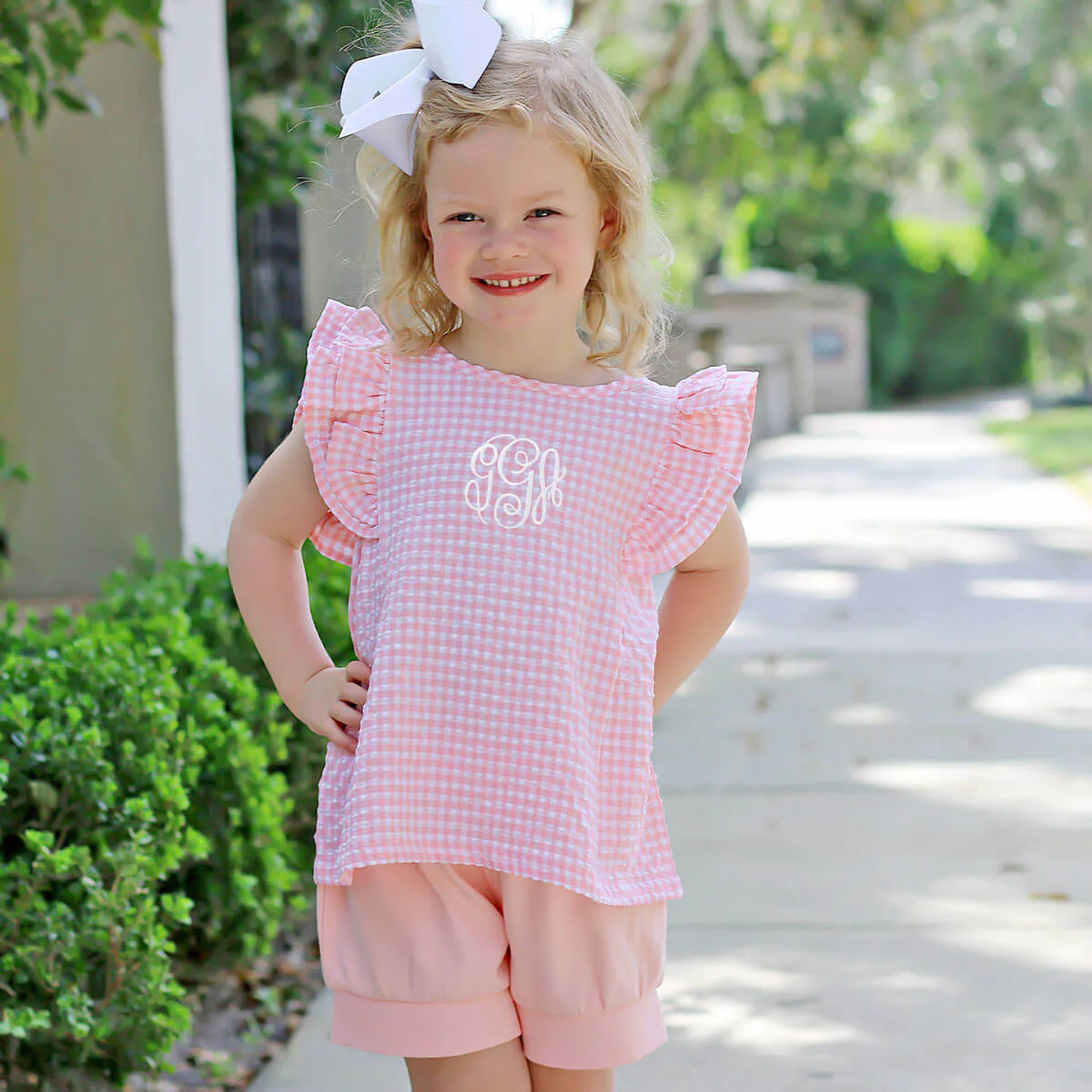 Peach Gingham Waterfall Short Set - Image 5
