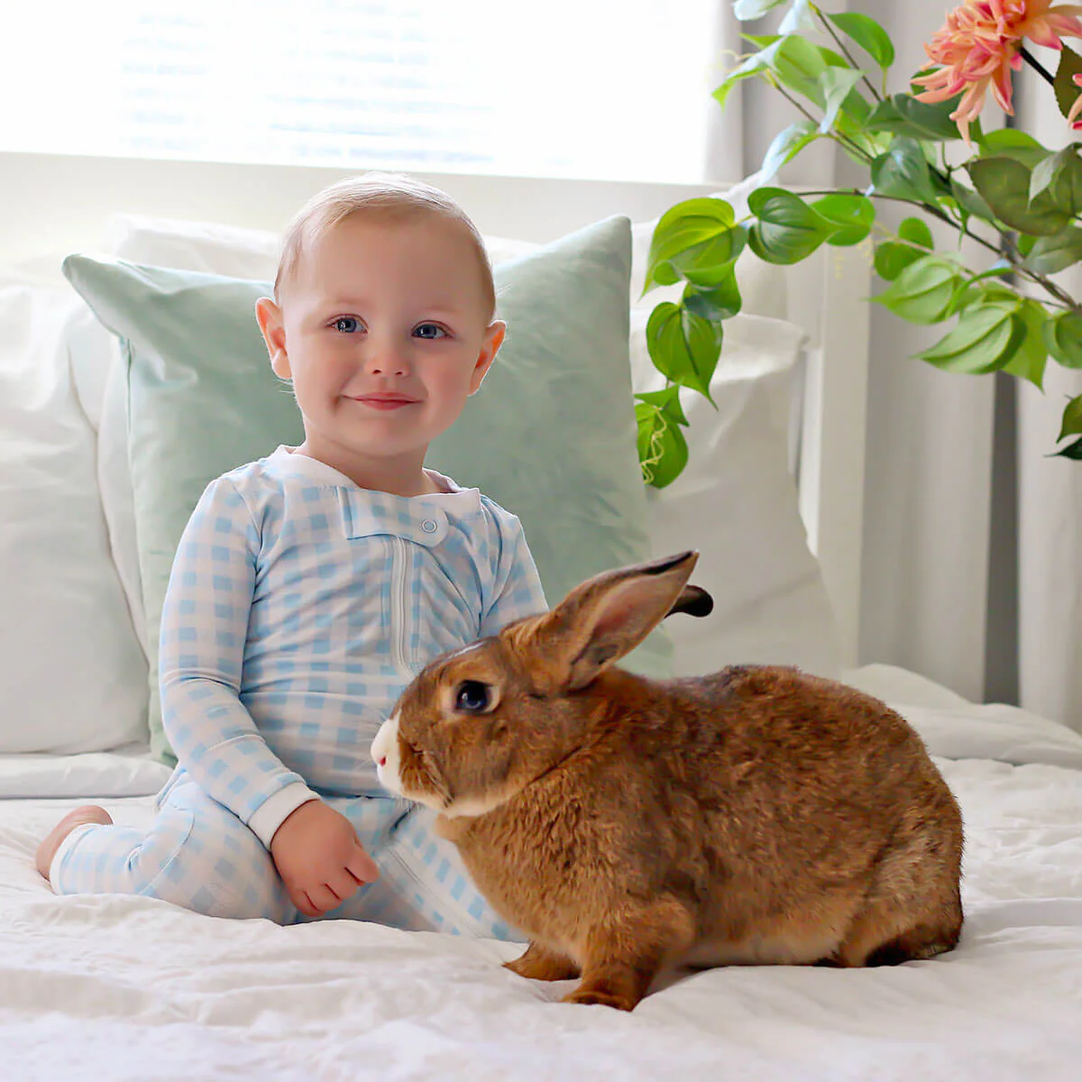 Bunny Tail Blue Gingham Zip Sleeper - Image 3