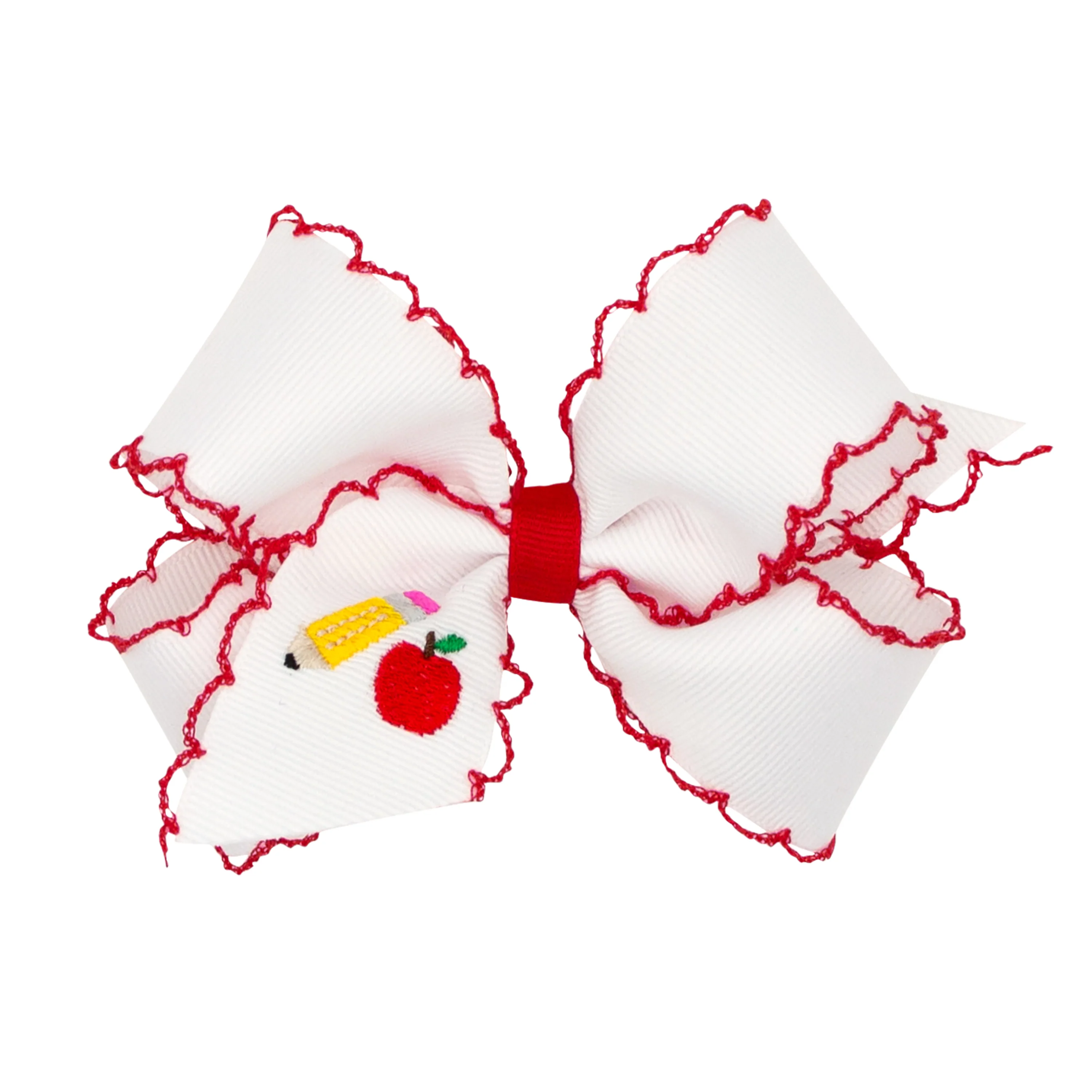 Pencil & Apple Embroidered Moonstitch Bow - Image 3