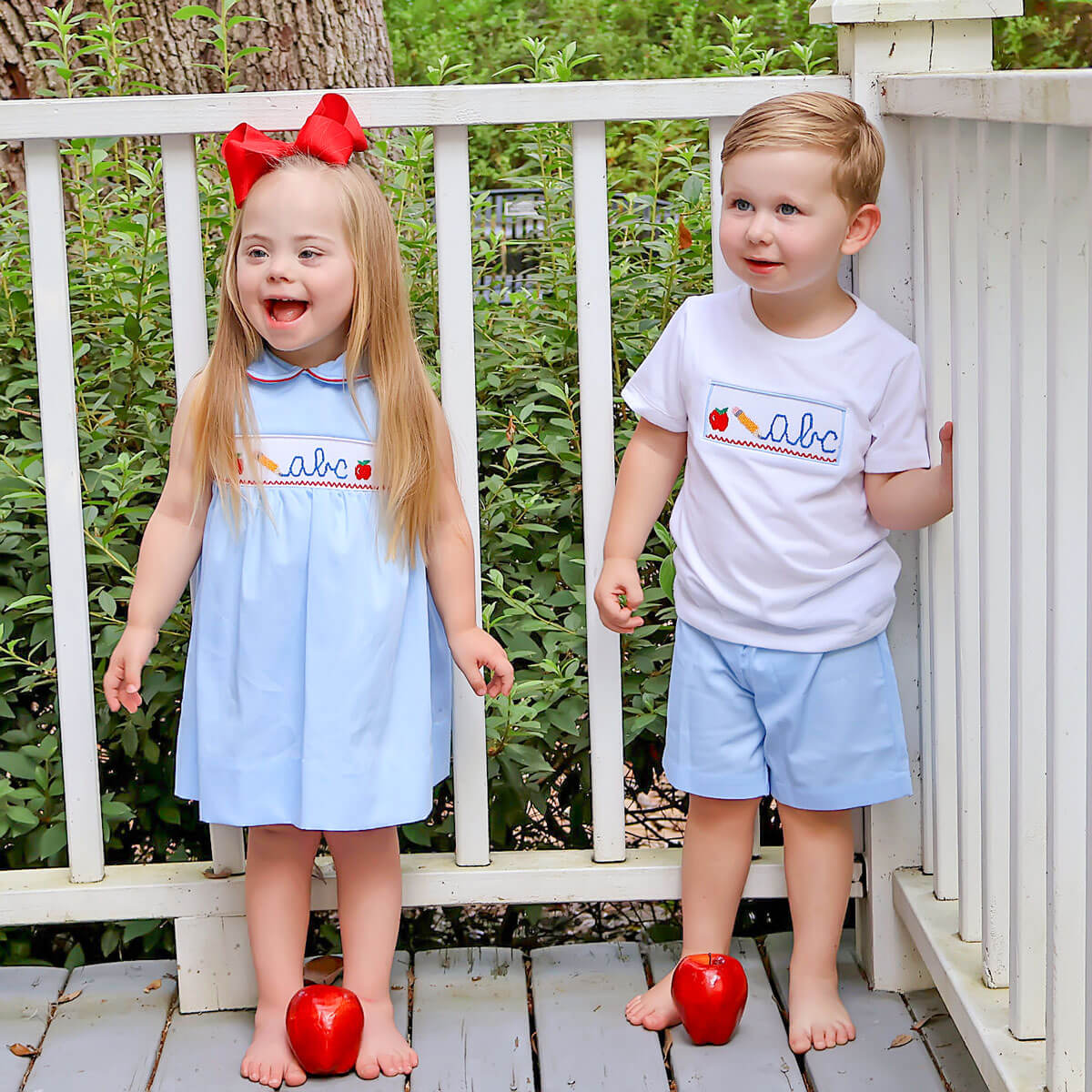 Pencil Smocked Light Blue Pique Short Set - Image 4