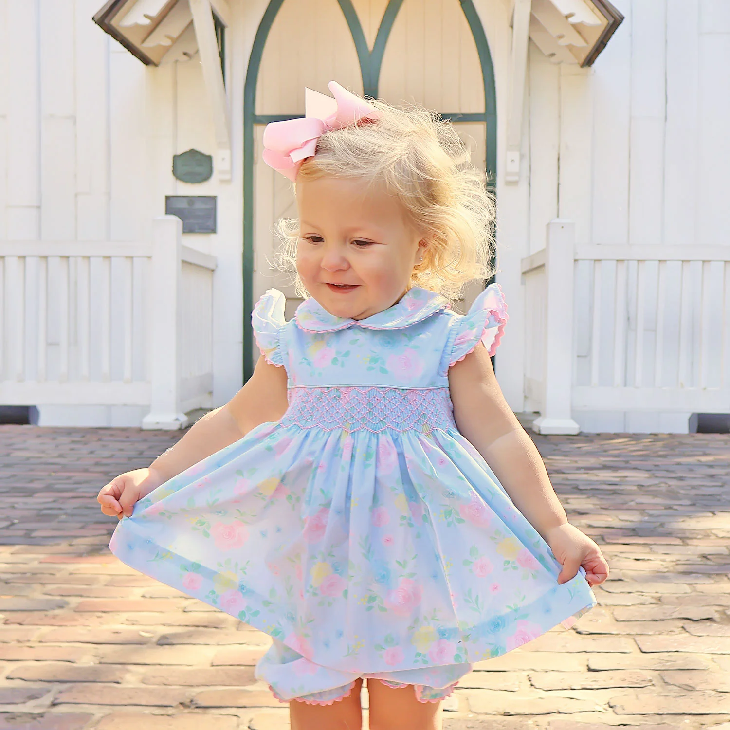 Peony Floral Smocked Collared Bloomer Set - Image 3