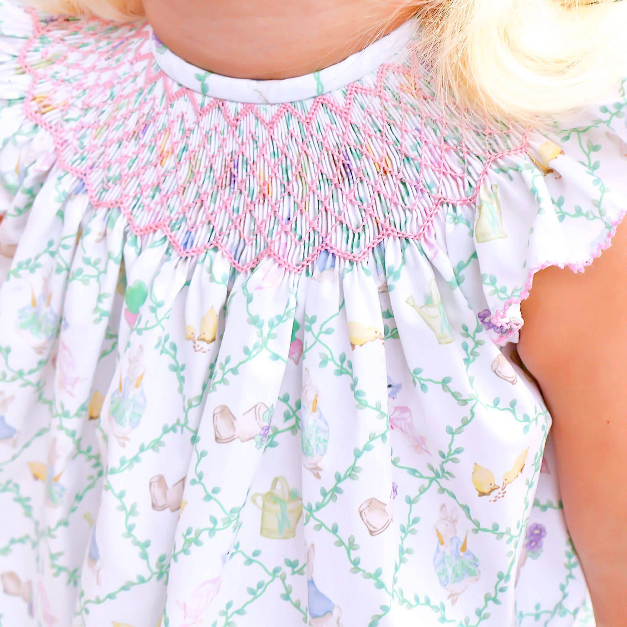 Storybook Rabbit Geo Smocked Angel Sleeve Bubble - Image 2