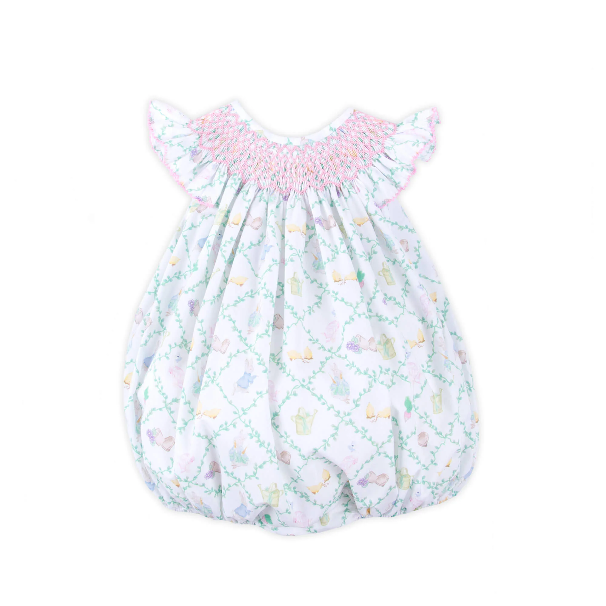 Storybook Rabbit Geo Smocked Angel Sleeve Bubble - Image 3