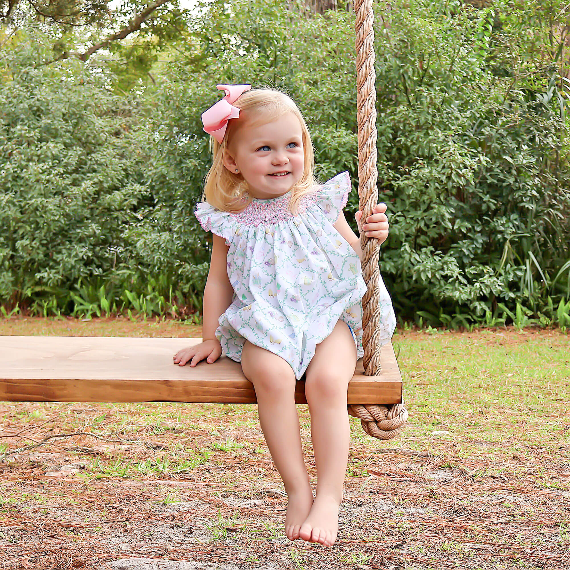 Storybook Rabbit Geo Smocked Angel Sleeve Bubble - Image 4