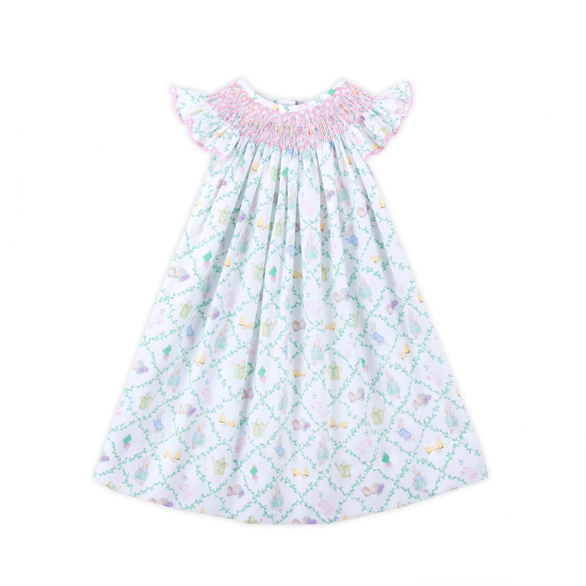 Storybook Rabbit Geo Smocked Angel Sleeve Dress - Image 3