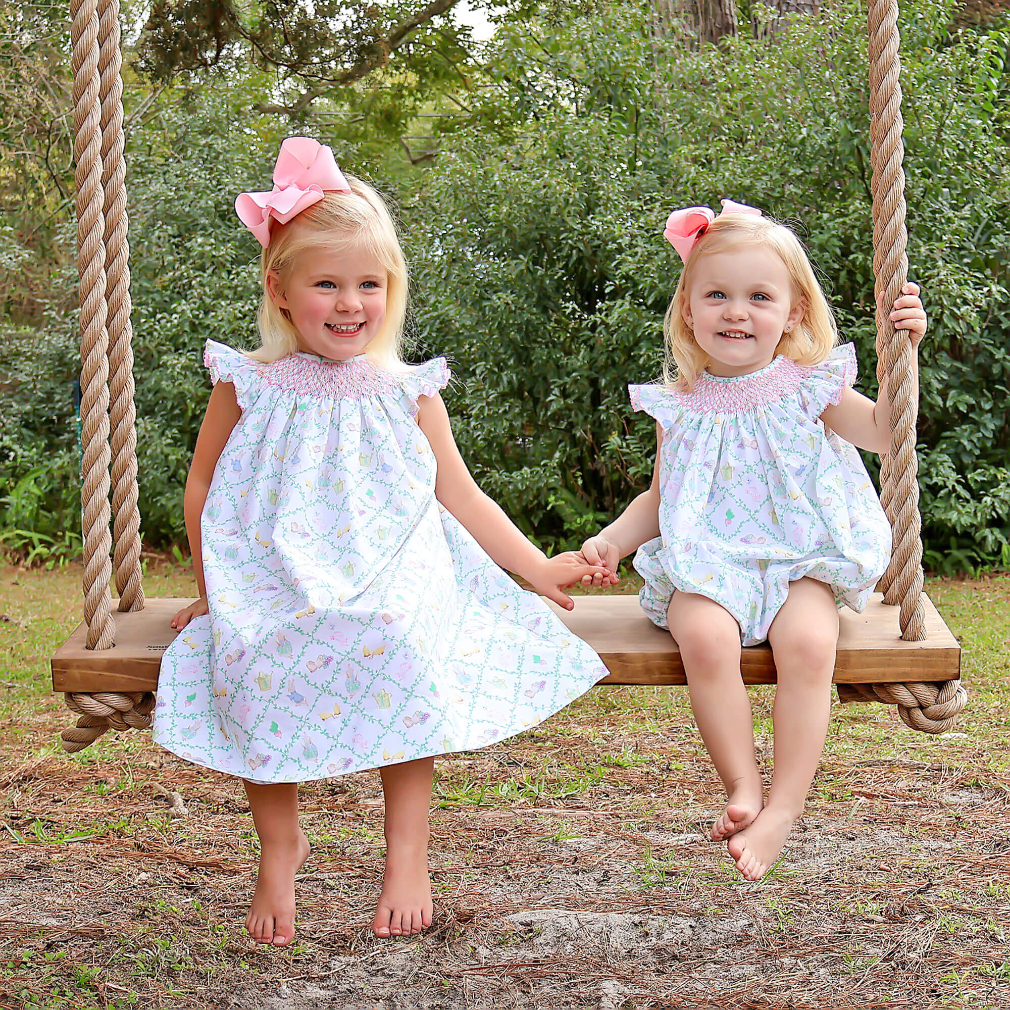 Storybook Rabbit Geo Smocked Angel Sleeve Dress - Image 5