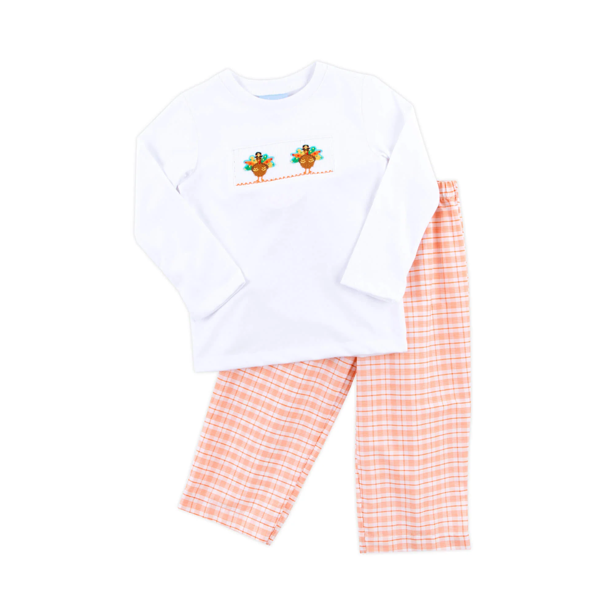 Pilgrim Turkey  Smocked Orange Plaid Pant Set - Image 2