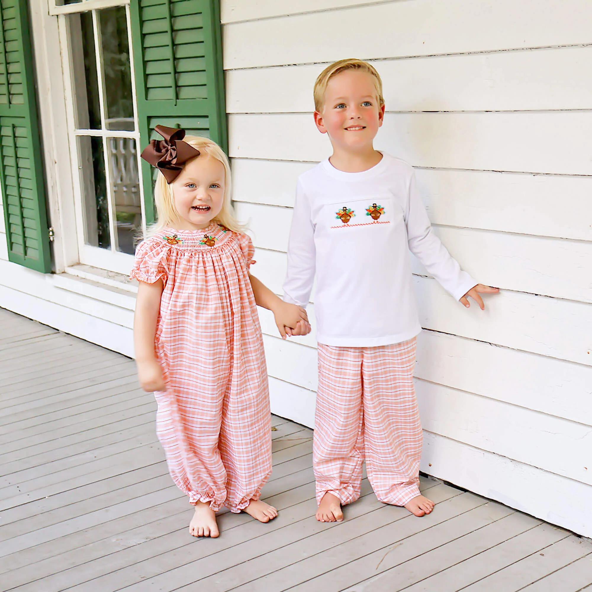 Pilgrim Turkey  Smocked Orange Plaid Pant Set - Image 3