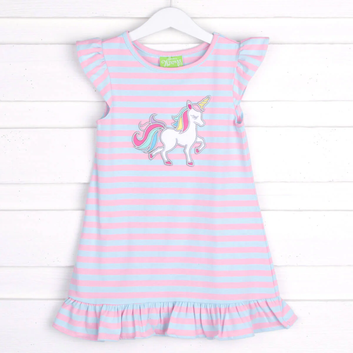 Pink and Blue Stripe Unicorn Milly Dress - Image 2