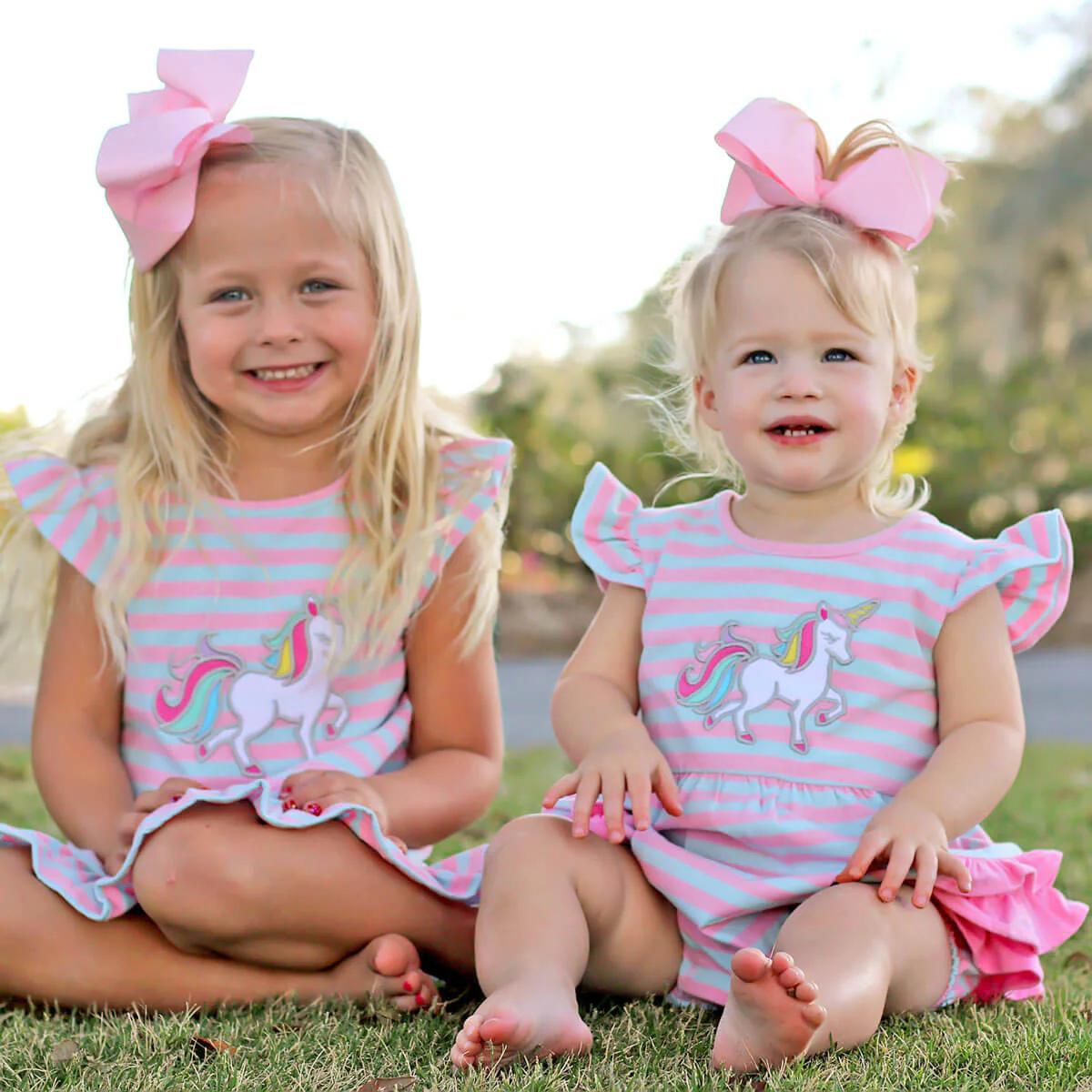 Pink and Blue Stripe Unicorn Milly Dress - Image 4