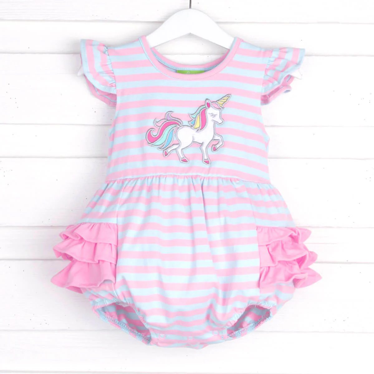 Pink and Blue Stripe Unicorn Ruffle Bubble - Image 2