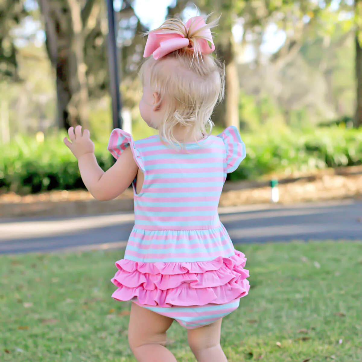 Pink and Blue Stripe Unicorn Ruffle Bubble - Image 3