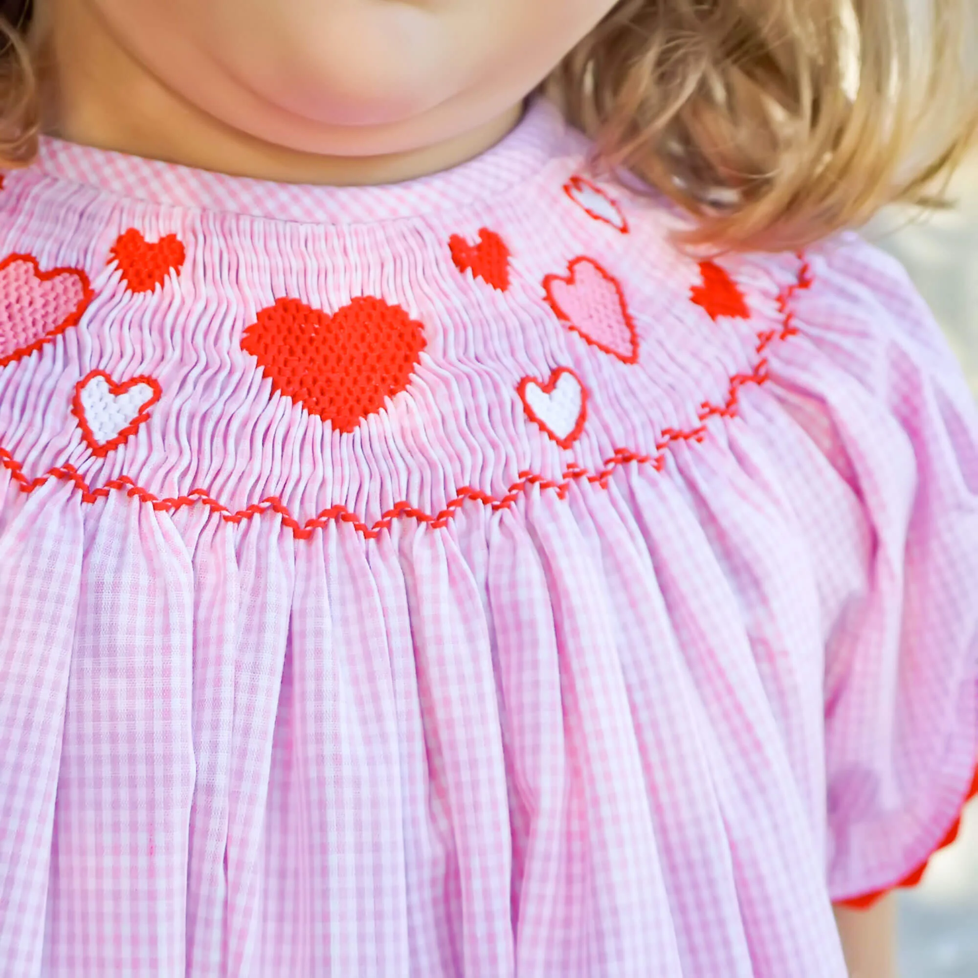 Pink and Red Hearts Smocked Bishop Bloomer Set - Image 3