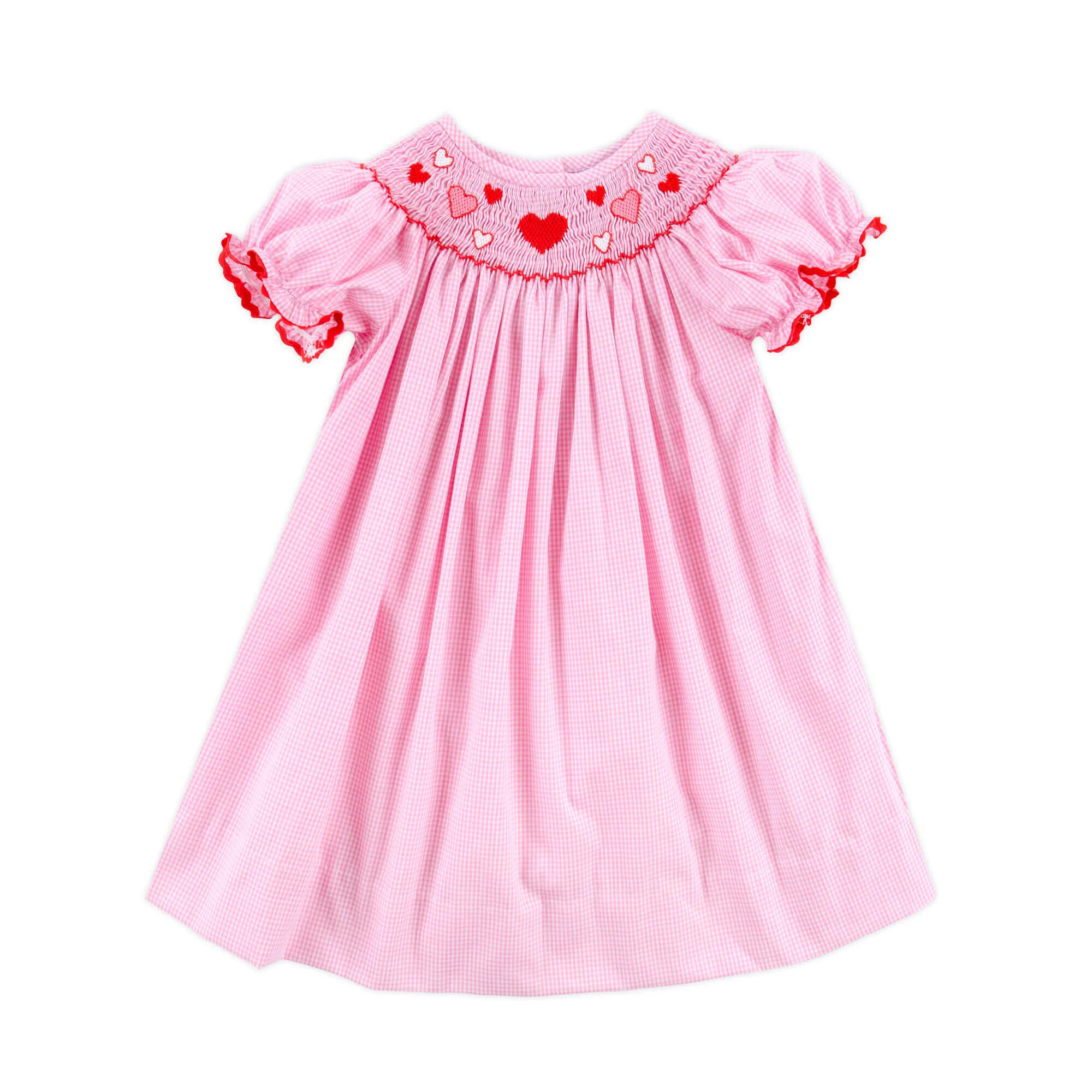 Pink and Red Hearts Smocked Bishop Dress - Image 4