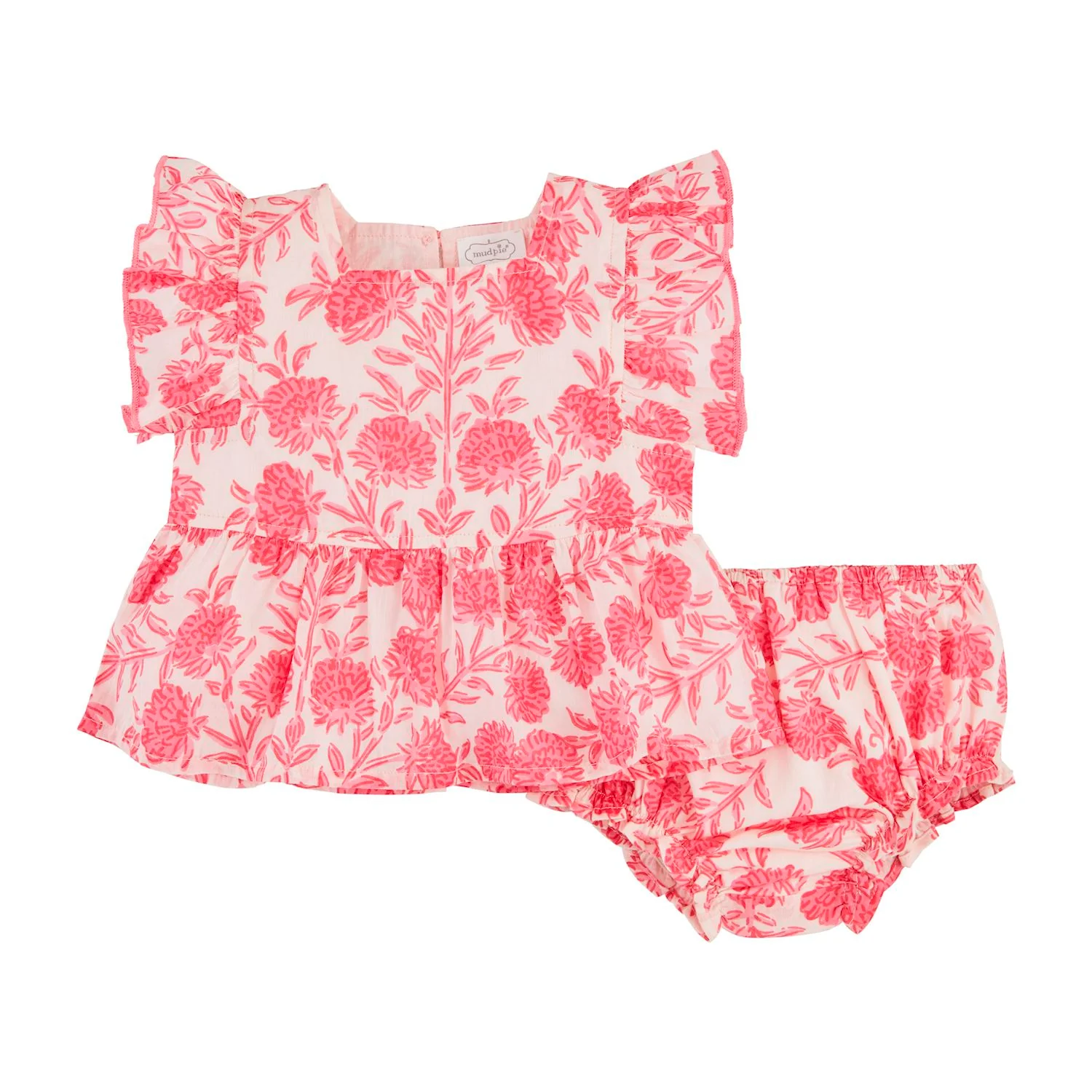 Pink Block Print Floral Pinafore Set - Image 2