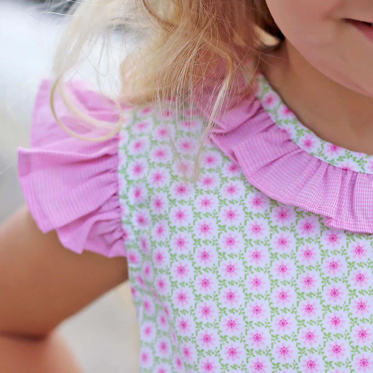 Pink Bouquet Print Ruffle Collared Dress - Image 2