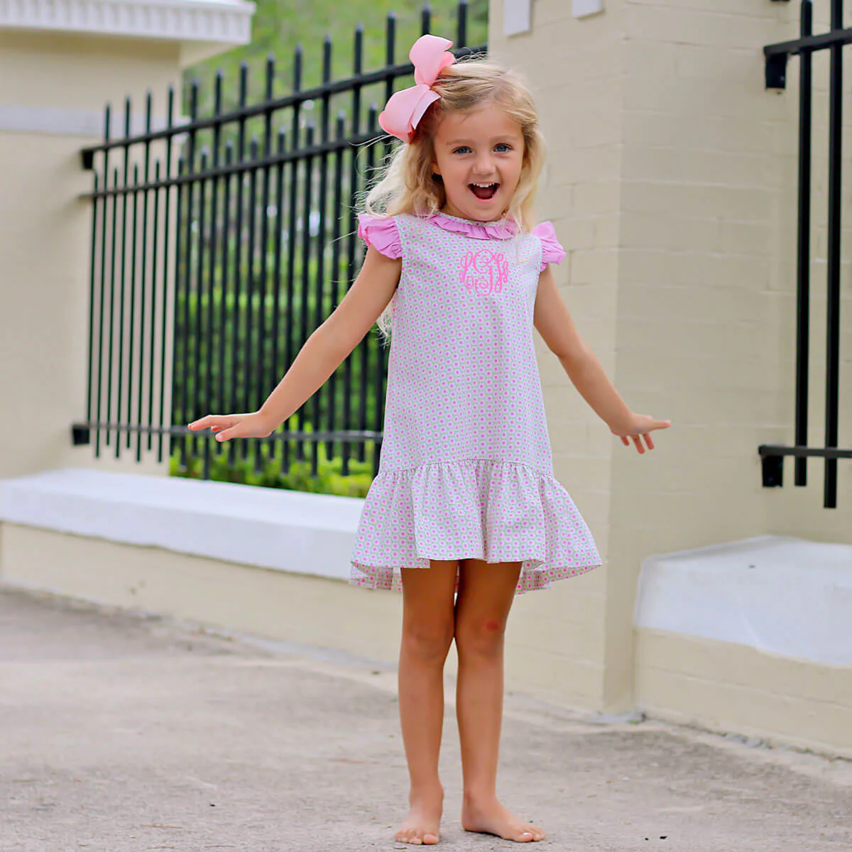 Pink Bouquet Print Ruffle Collared Dress - Image 5