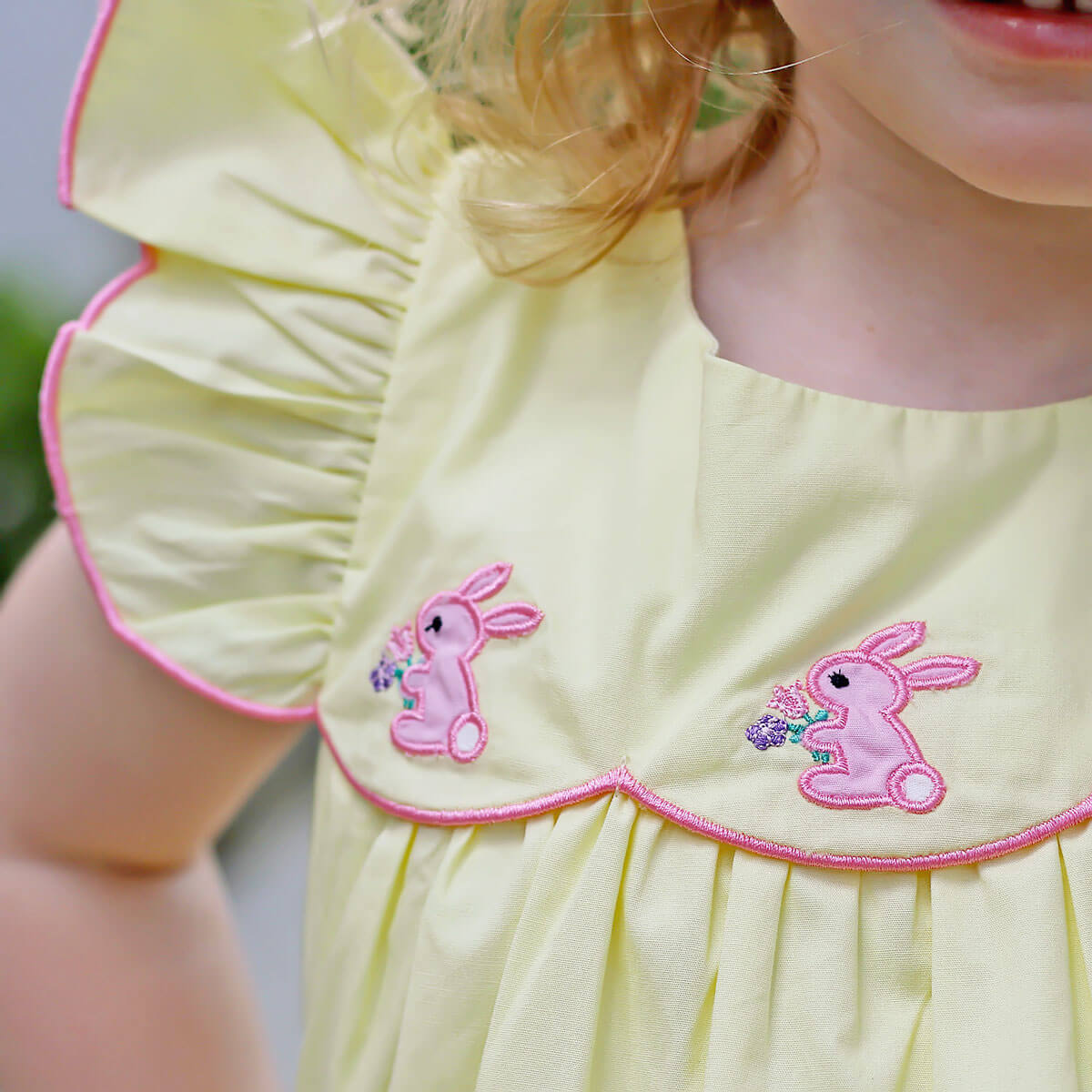 Pink Bunnies Yellow Scalloped Amelia Dress - Image 2