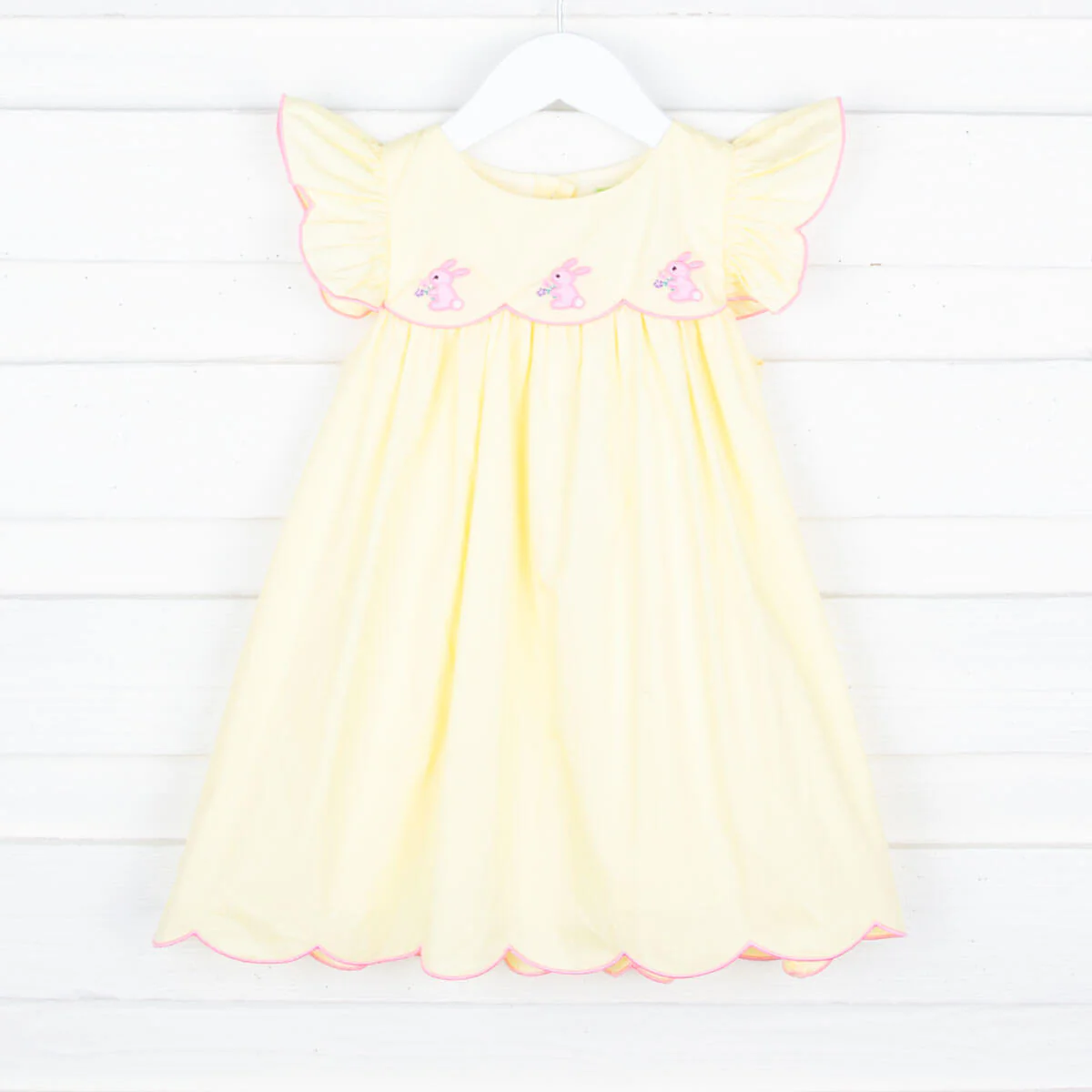 Pink Bunnies Yellow Scalloped Amelia Dress - Image 3