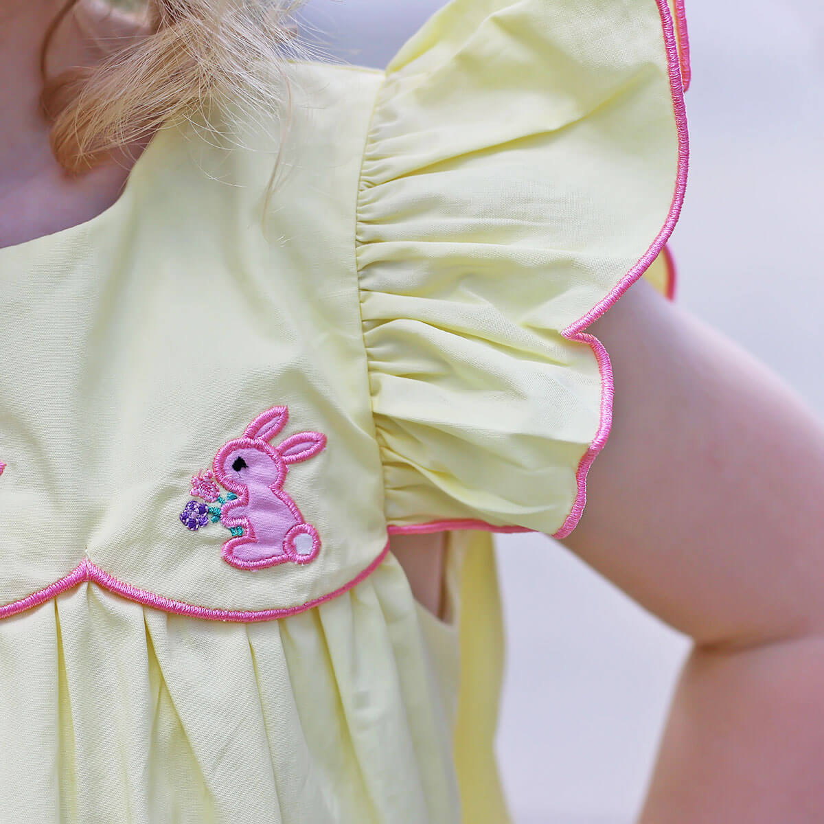 Pink Bunnies Yellow Scalloped Amelia Dress - Image 7