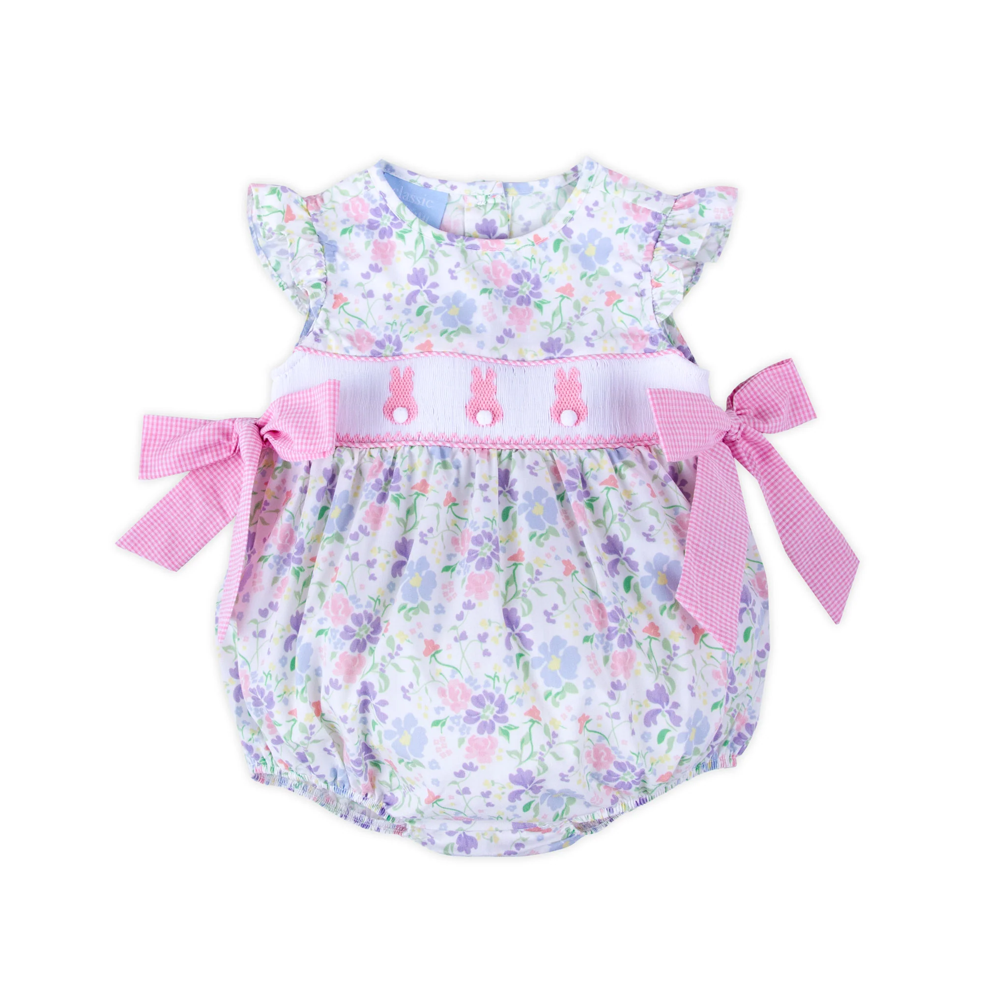 Pink Bunny Floral Smocked Beverly Bubble - Image 2