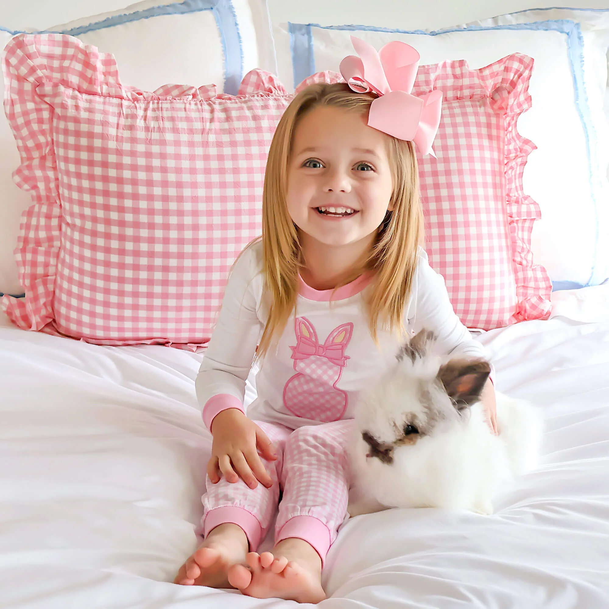 Pink Gingham Bunny Pajamas - Image 3