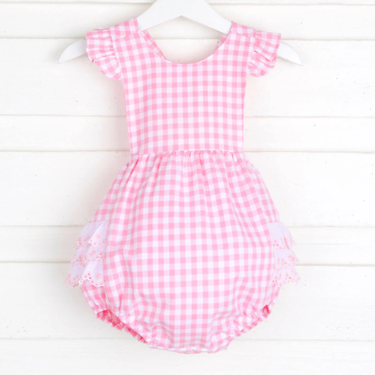 Pink Gingham Eyelet Ruffle Bubble - Image 2