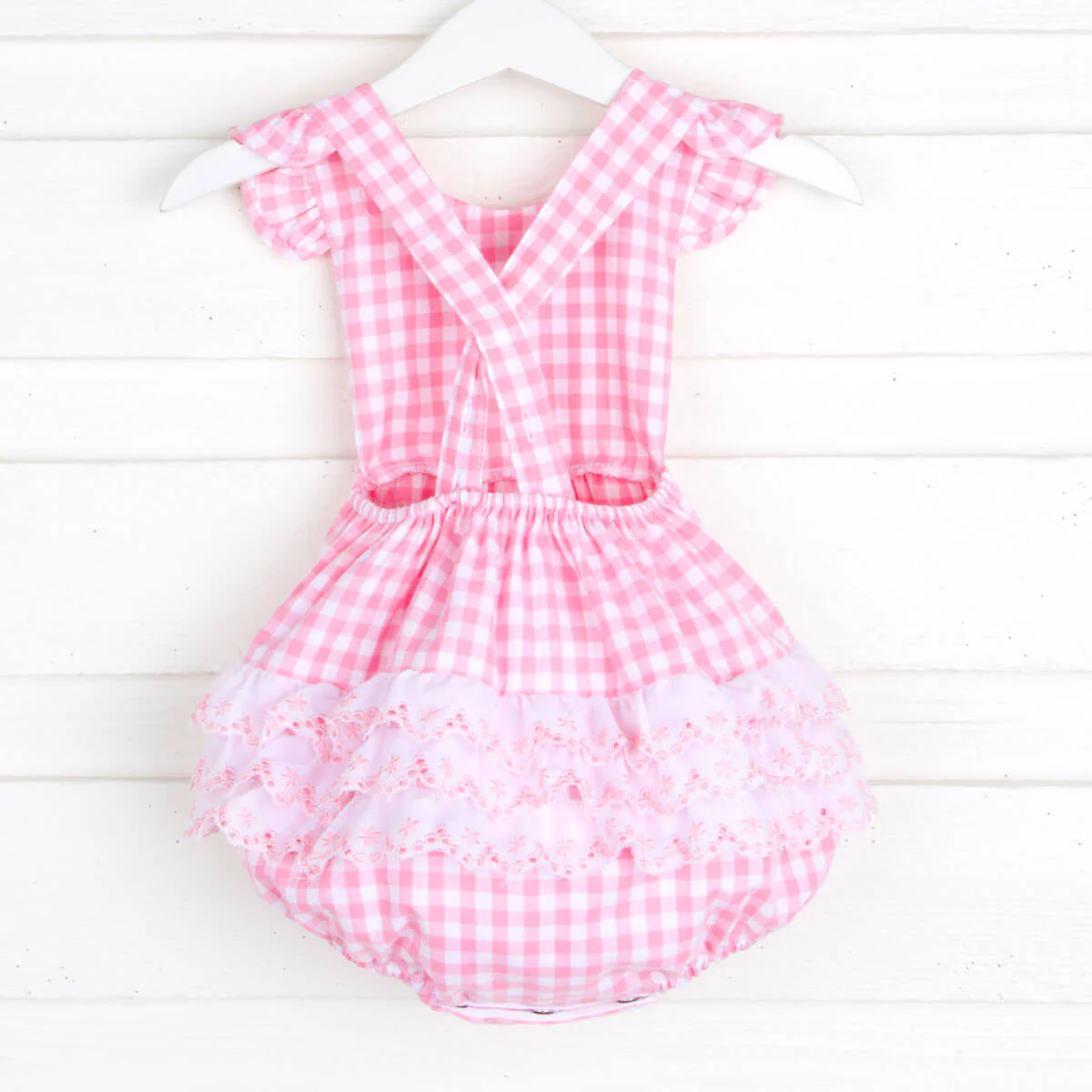 Pink Gingham Eyelet Ruffle Bubble - Image 3