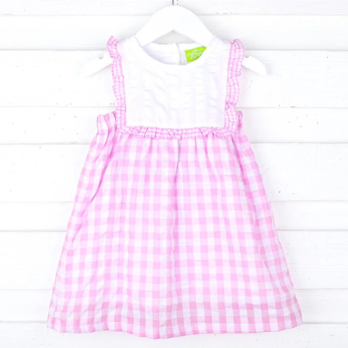Pink Check Ruffle Bib Dress - Image 2
