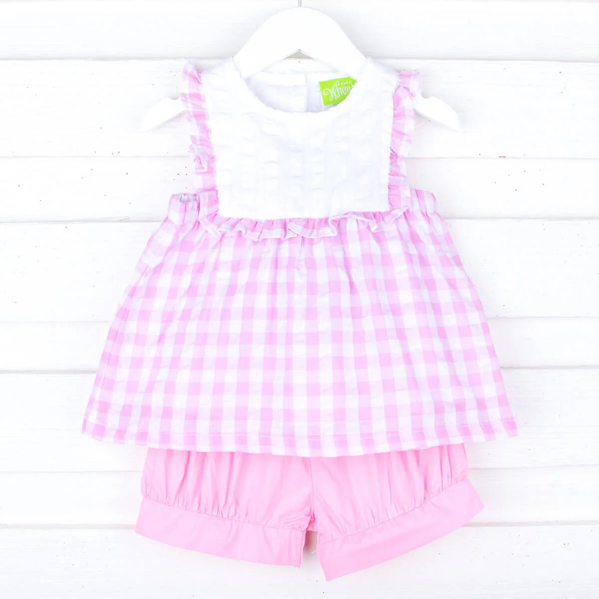 Pink Check Ruffle Bib Short Set - Image 2