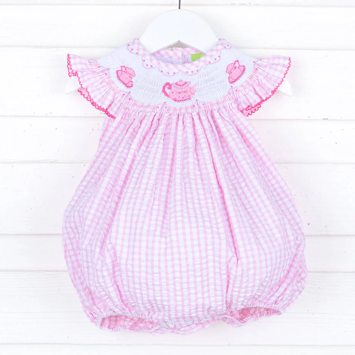 Tea Party Smocked Pink Seersucker Bubble