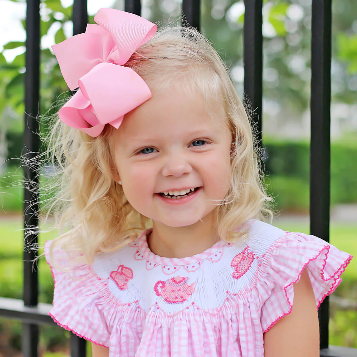 Tea Party Smocked Pink Seersucker Bubble - Image 2