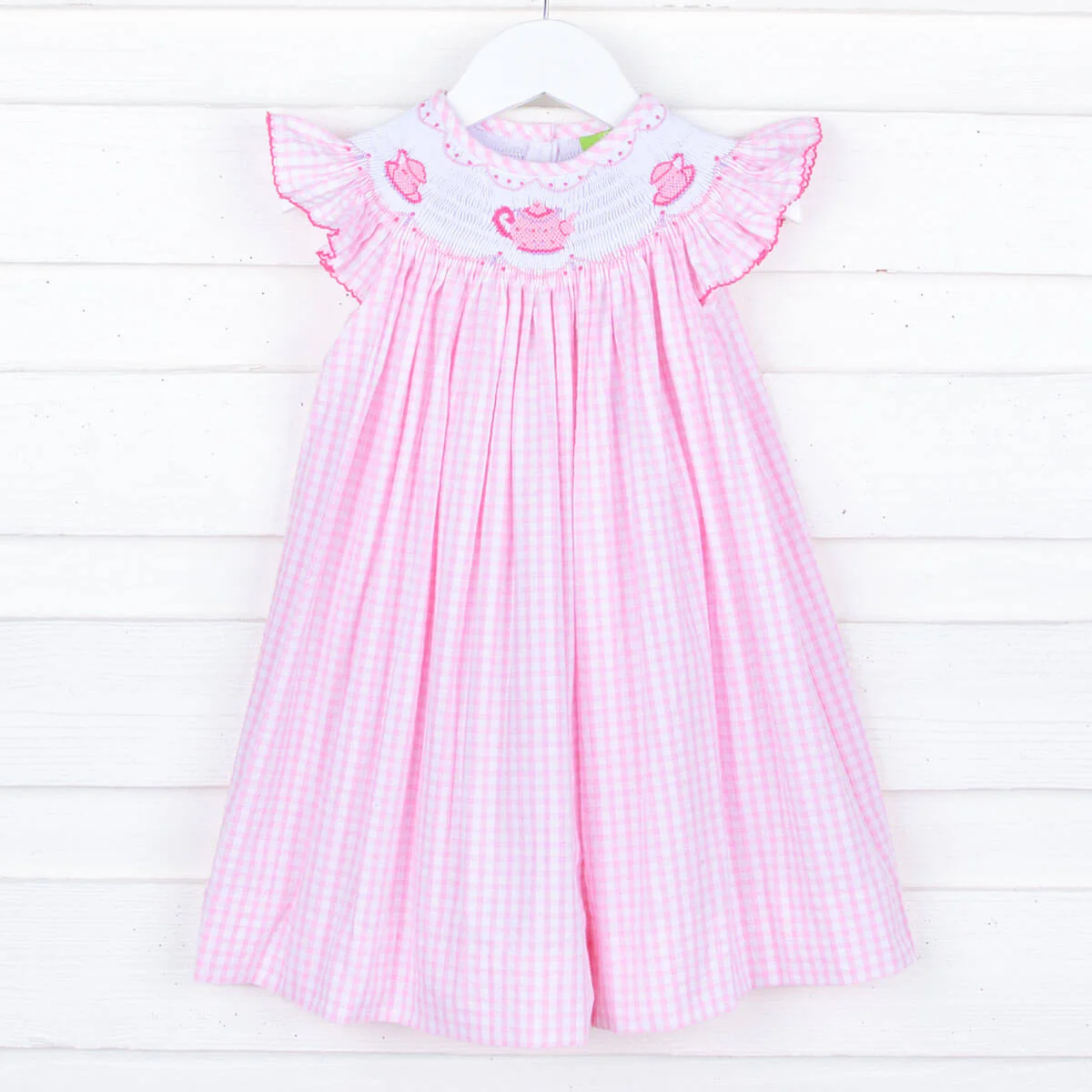 Tea Party Smocked Pink Seersucker Dress - Image 3