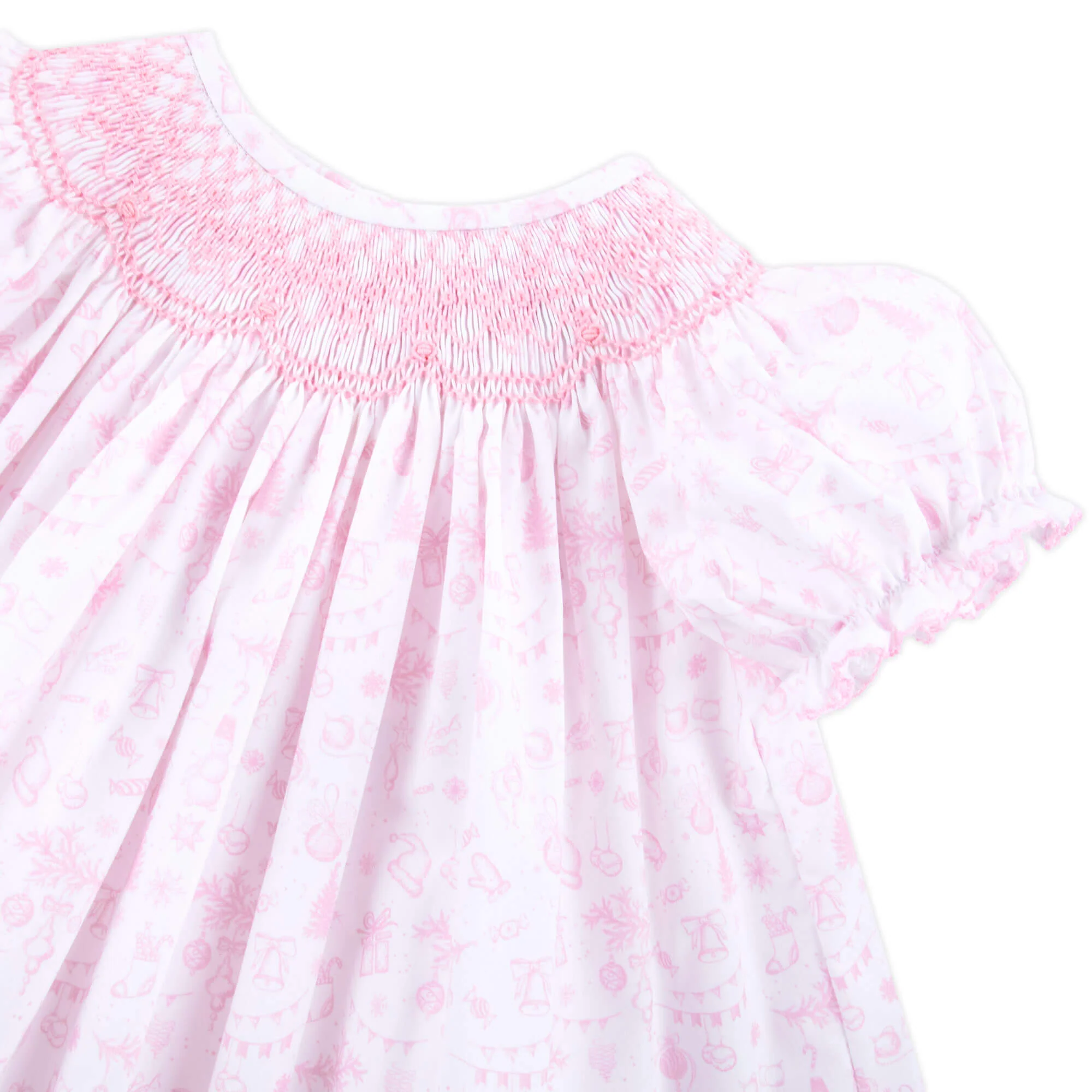 Pink Christmas Print Smocked Bloomer Set - Image 2