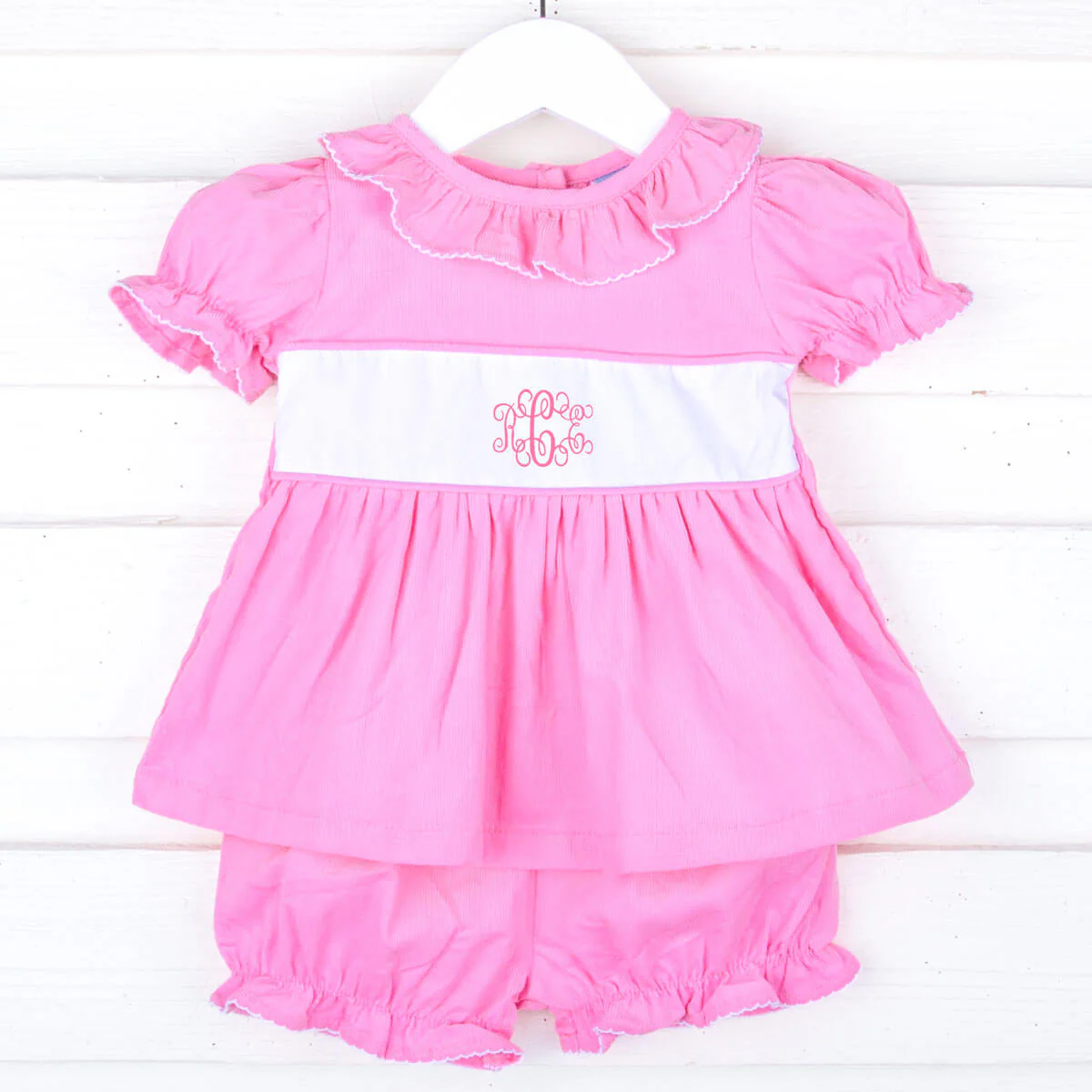 Pink Corduroy Ruffle Collared Bloomer Set - Image 2