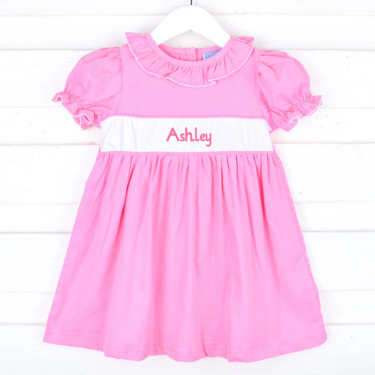 Pink Corduroy Ruffle Collared Dress - Image 2