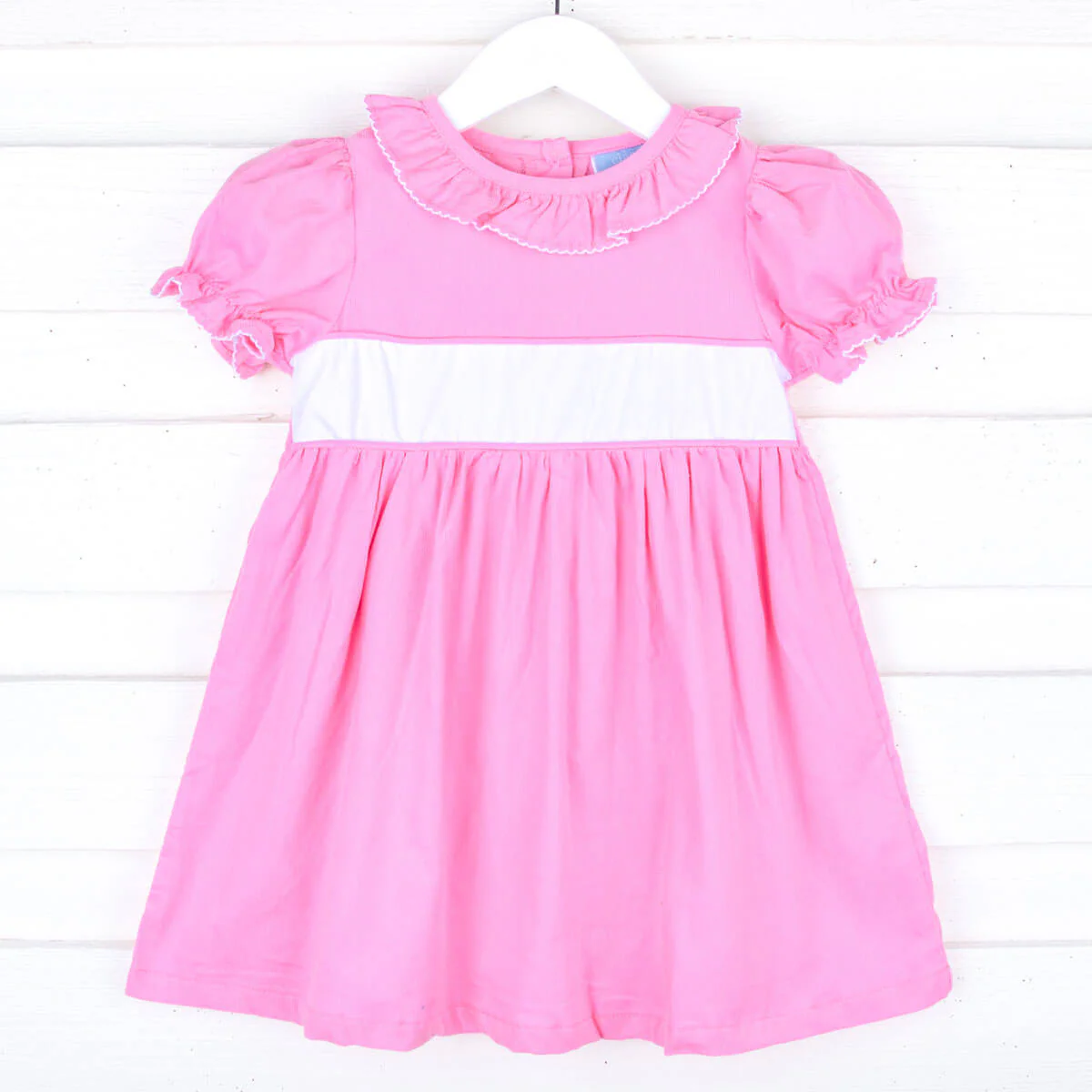 Pink Corduroy Ruffle Collared Dress - Image 3